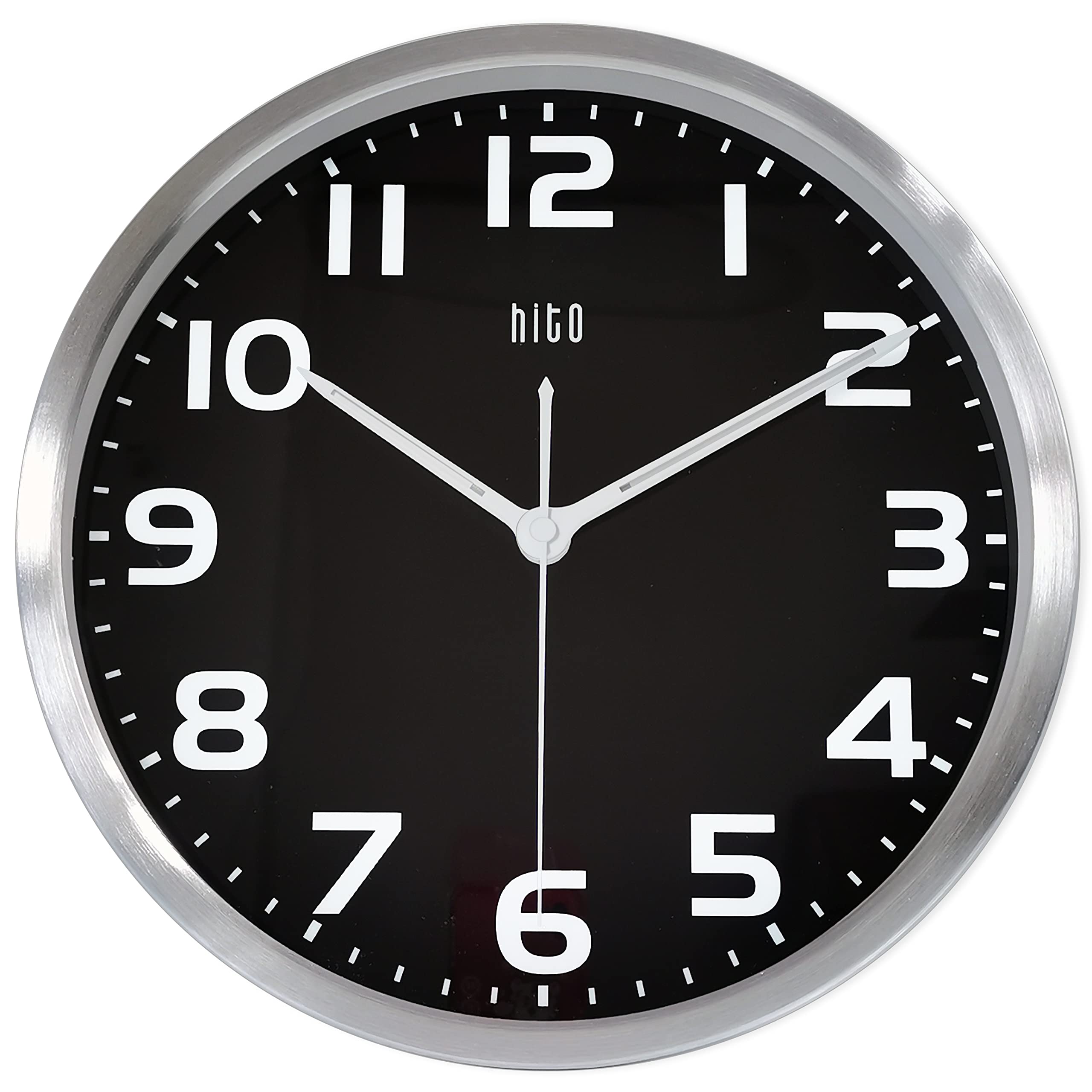 HITO 12 Inch Night Light Wall Clock Battery Operated Brightness Adjustable, Metal Frame, Glass Cover(Hands + Numbers Illuminate)