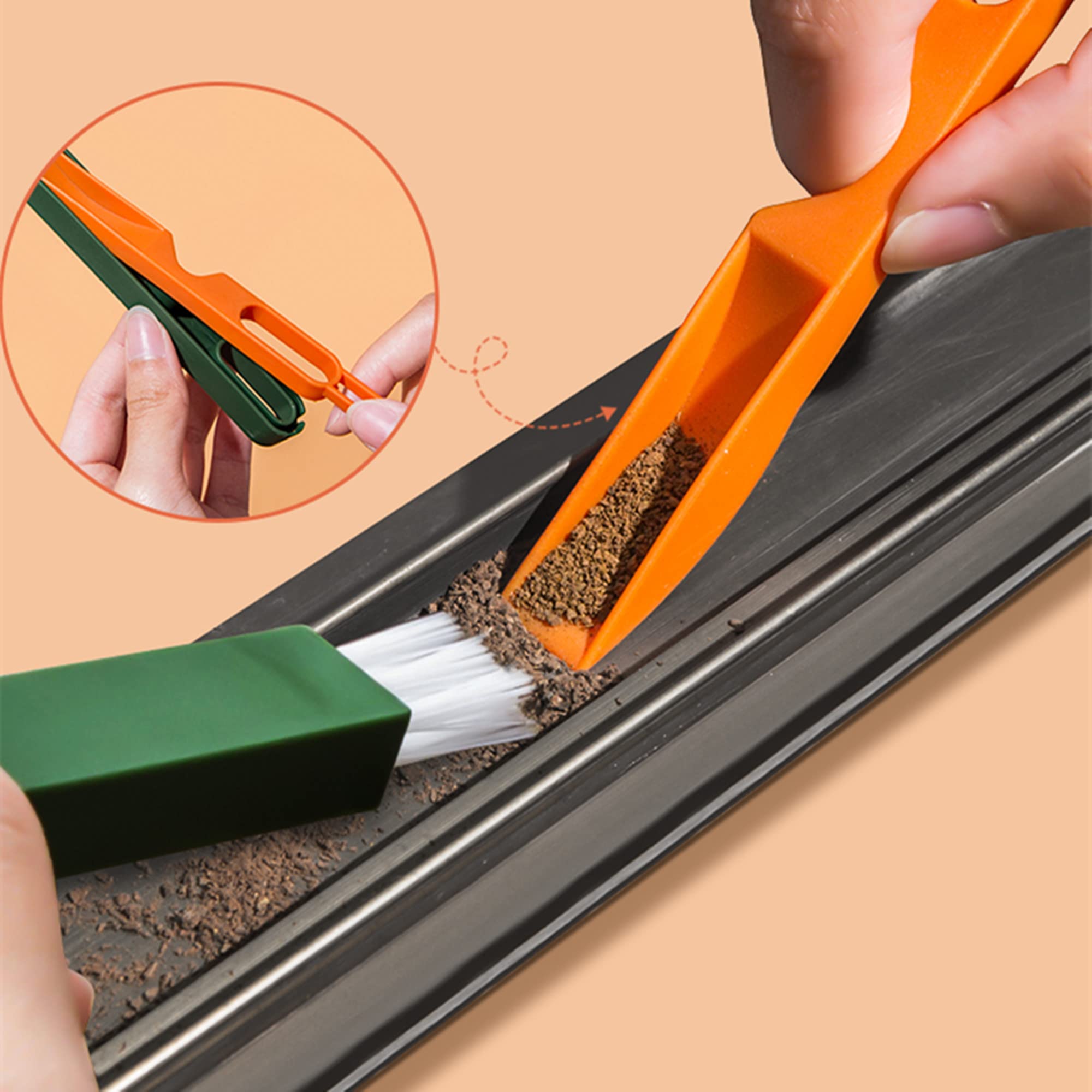 4 Pcs Hand-Held Groove Gap Cleaning Tools, Window Door Sliding Track Cleaning Brush + Dustpan Cleaning Brushes, Home Kitchen Cle