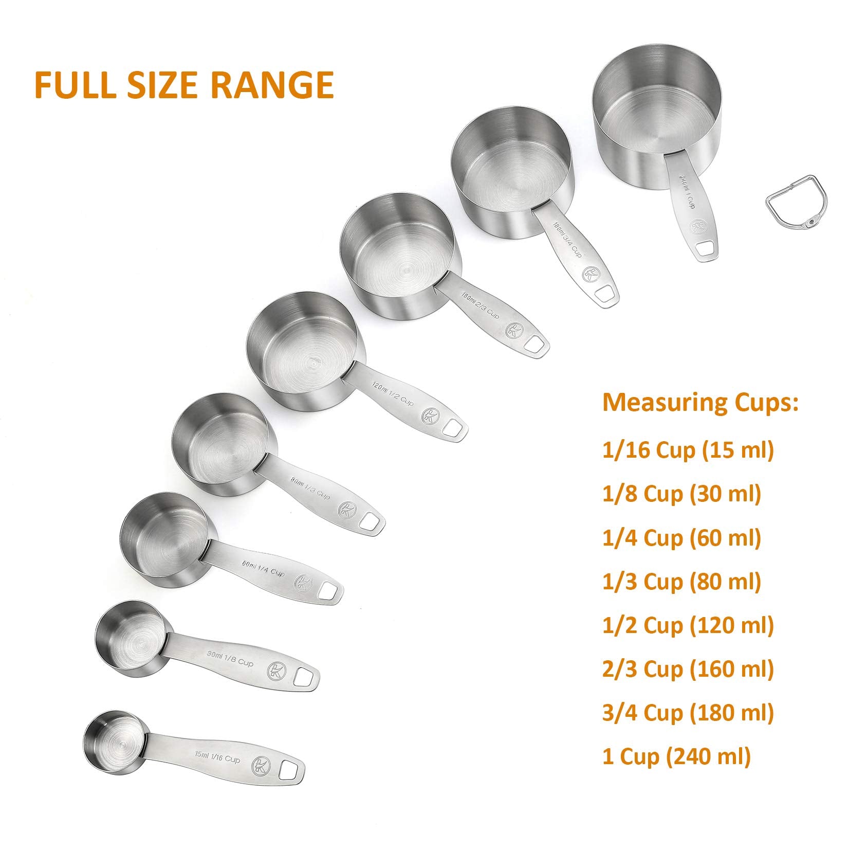 Lucksury Stainless Steel Measuring Cups Set, 8 Pieces, Heavy Duty, Ergonomic Handle, Silver