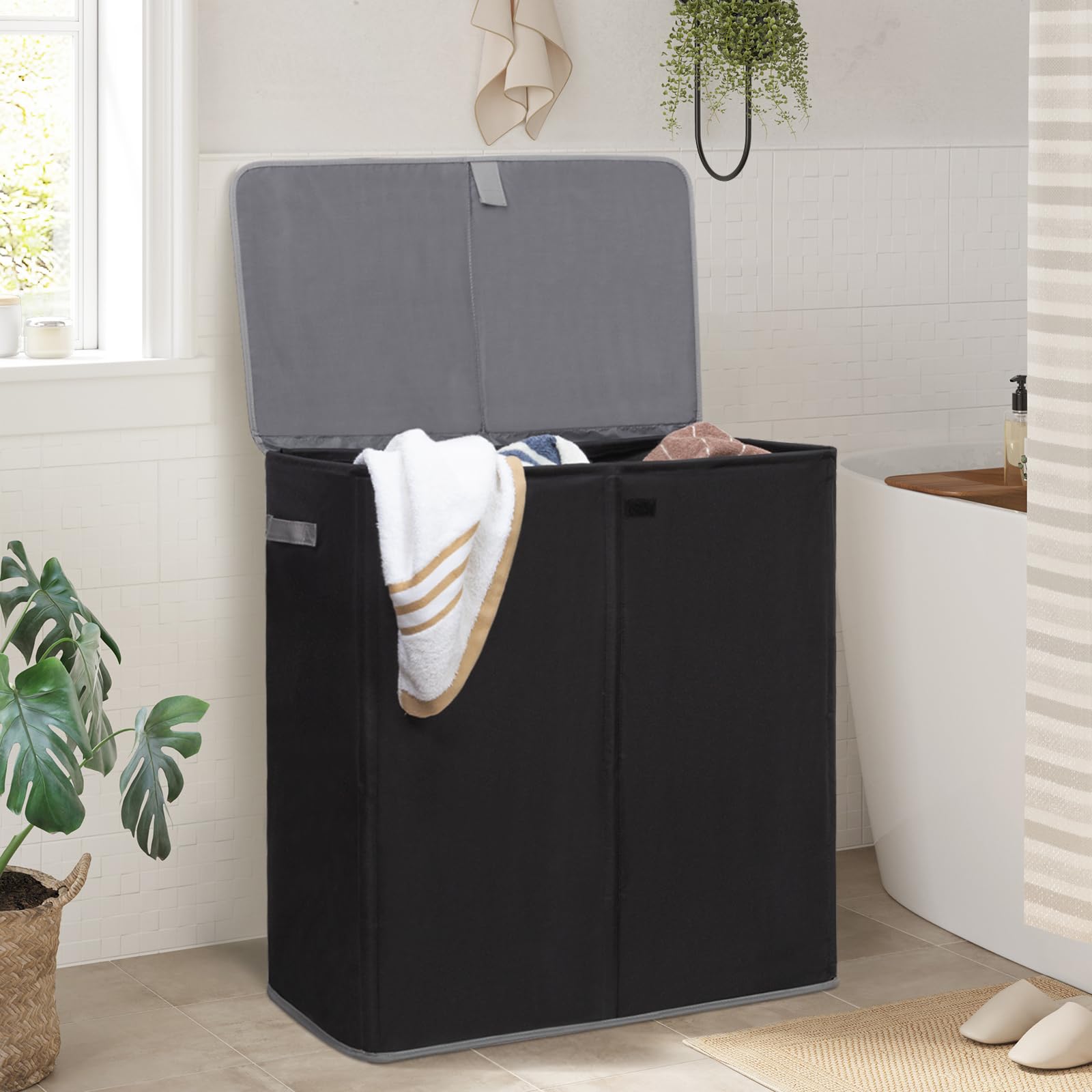 Wowlive Laundry Hamper With Lid,160L Large Laundry Basket 3 Section With Removable Washing Bags,Collapsible Waterproof Dirty Clo