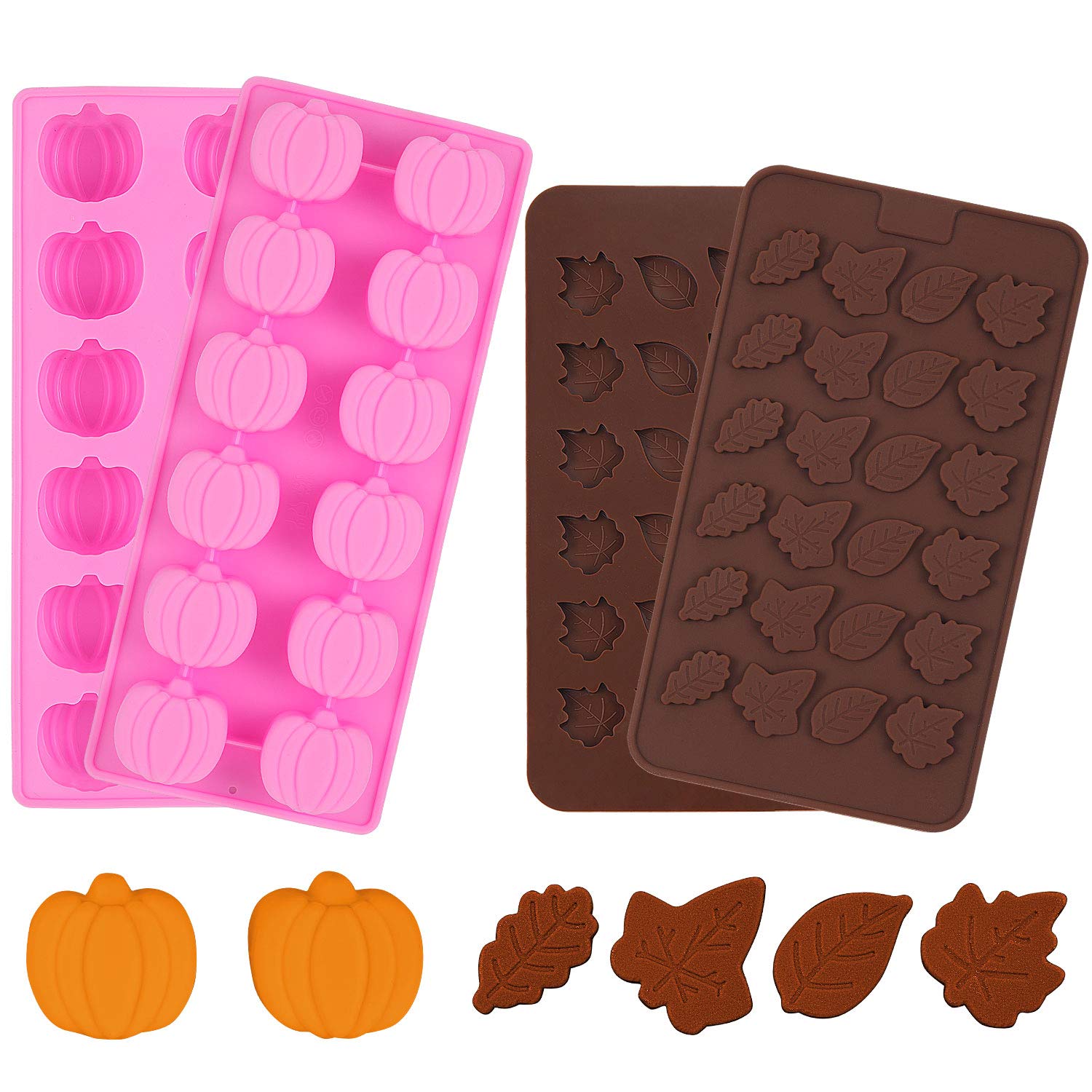 4 Pieces 3D Fall Candy Molds Halloween Pumpkin Candy Mold Thanksgiving Maple Leaf Shaped Fall Candy Chocolate Mold Ice Cube Tray