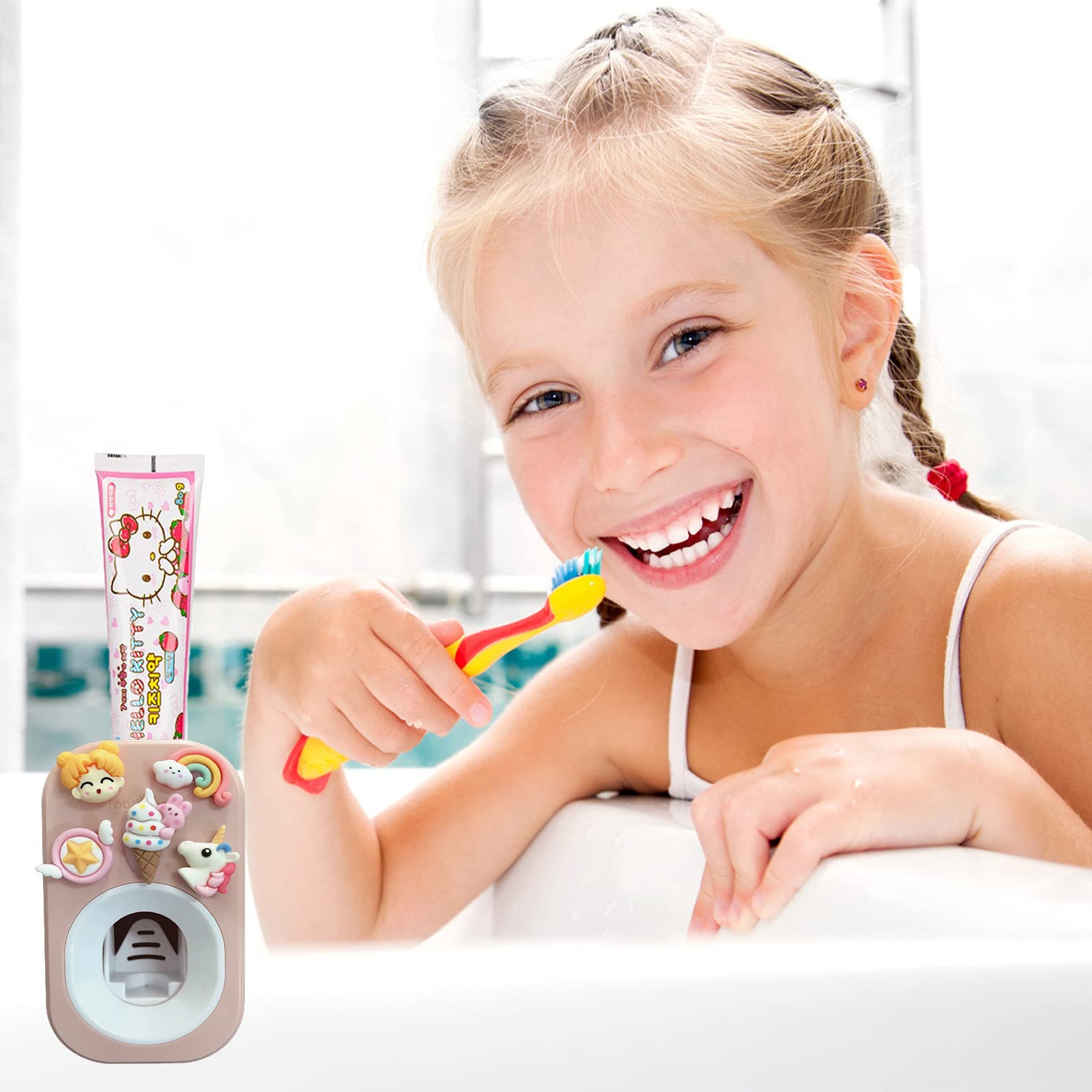 Automatic Kid Toothpaste Dispenser Wall Mounted for Bathroom Toothpaste Squeezer for Kids & Family Shower by Mr. Thumbs (2pc Astronaut& Unicorn)