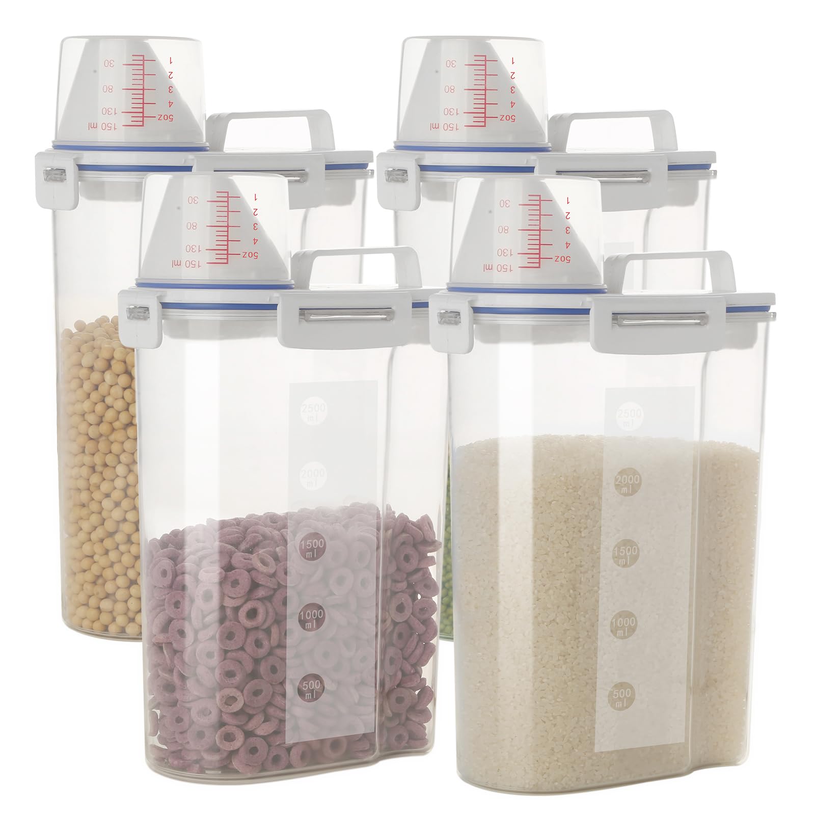 5.5 Lbs Rice Airtight Dry Food Storage Container Set Of 4, Rice Storage Bin Cereal Containers Dispenser, Thicken Plastic Clear F
