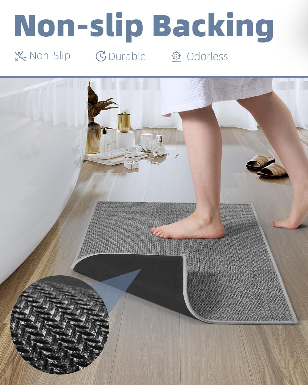 Padoor Non-Slip Bath-Mats For Bathroom, Rubber-Backing Braided Absorbent Bathroom Mat Machine Washable Thin Bathroom Rugs Fit Un
