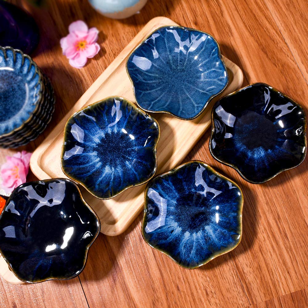 Bosili Japanese Blue Soy Sauce Dishes Vintage Ceramic Dipping Sauce Dish Bowl Set Of 5 Asian Sauce Bowls For Sushi Sauce Side Di