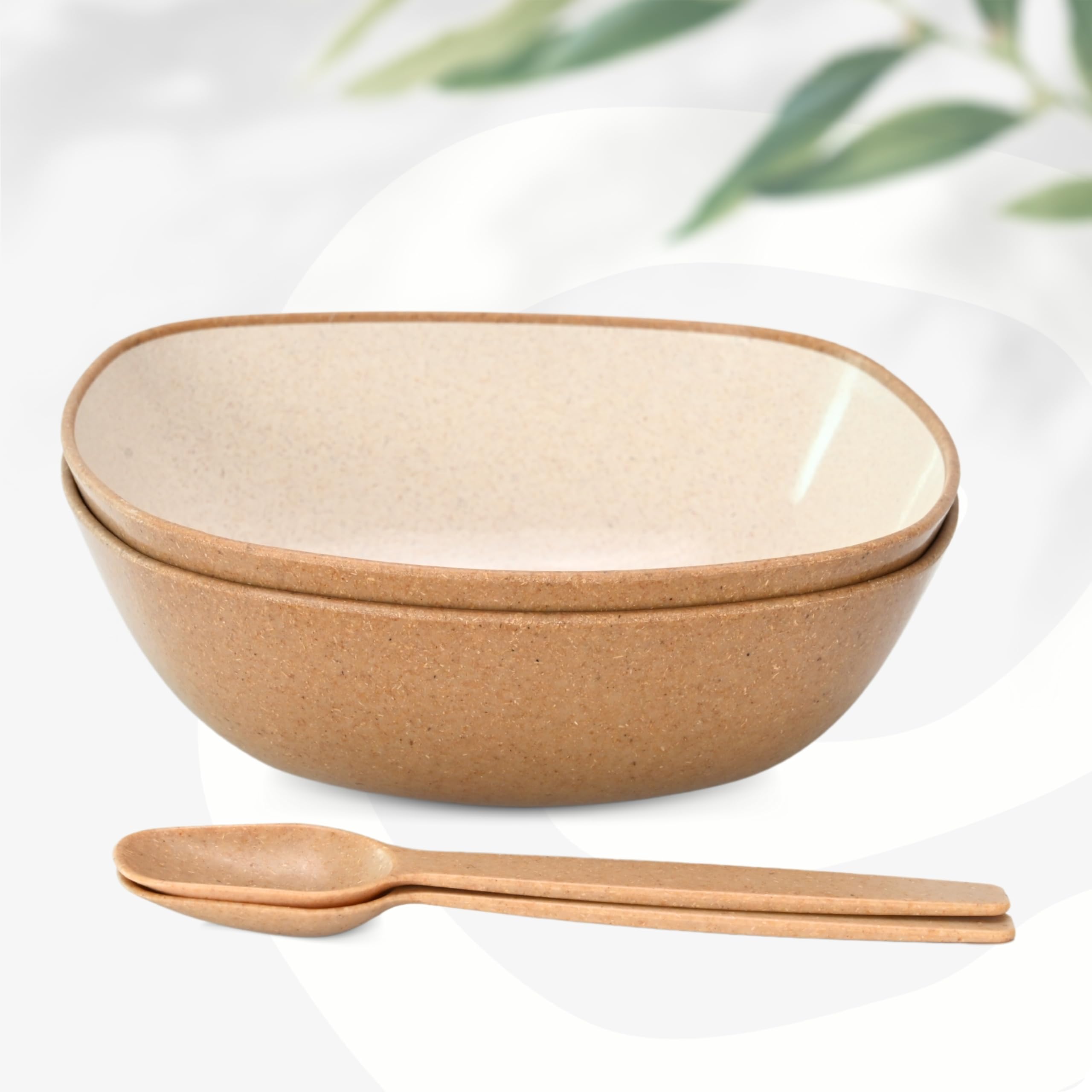 Eha Set Of 2 Earth-Friendly Multipurpose Bowls For Kitchen With Spoons | 750 Ml | Made With Rice Husk Biocomposite| Microwave Sa
