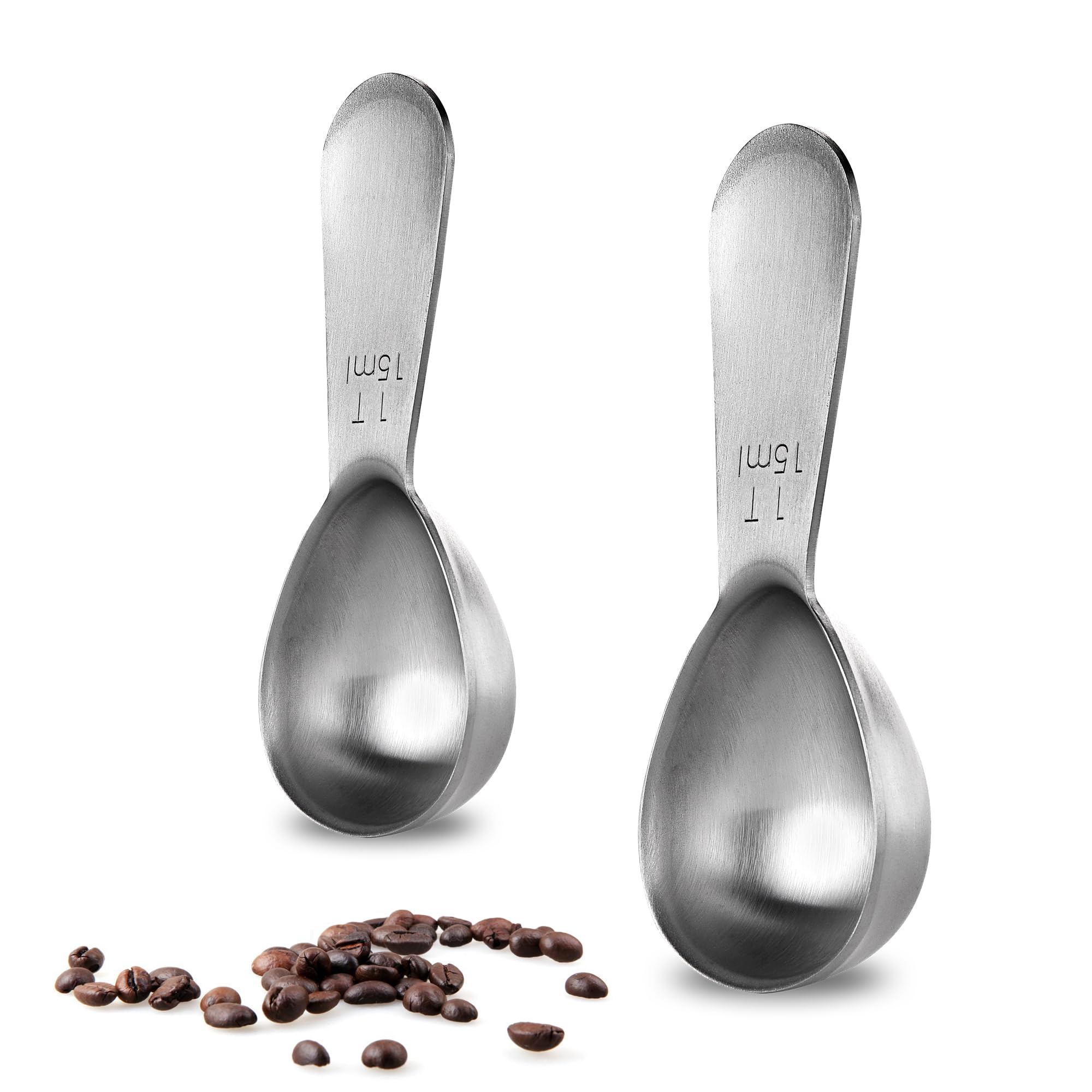 18/8 Stainless Steel Coffee Scoop: U-Taste 1 Tablespoon Metal Measuring Spoon Set Of 2, Short Handled Measure Scooper For Ground