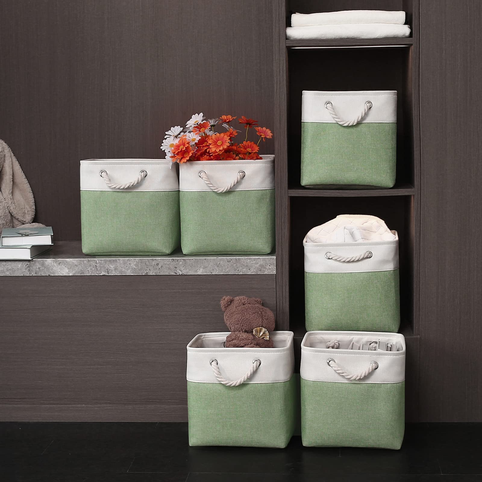 Finishingbo Fabric Cubes Storage Basket, 6 Pack 11X11 In With Handles Foldable Cube Storage Bins, For Shelves, Home, Office, Nur