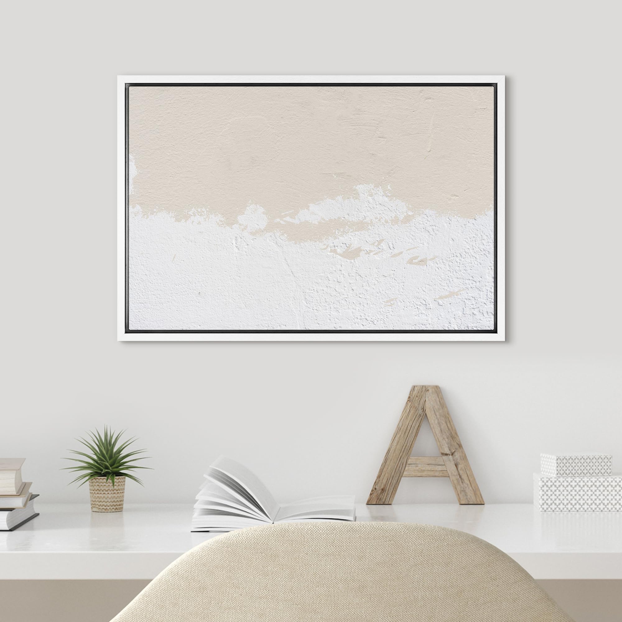 SIGNWIN Framed Canvas Print Wall Art Snowy Winter White Mountain Landscape Abstract Mid Century Art Minimalist Geometric Shape Duotone for Living Room  Bedroom  Office - 24''x36'' WHITE