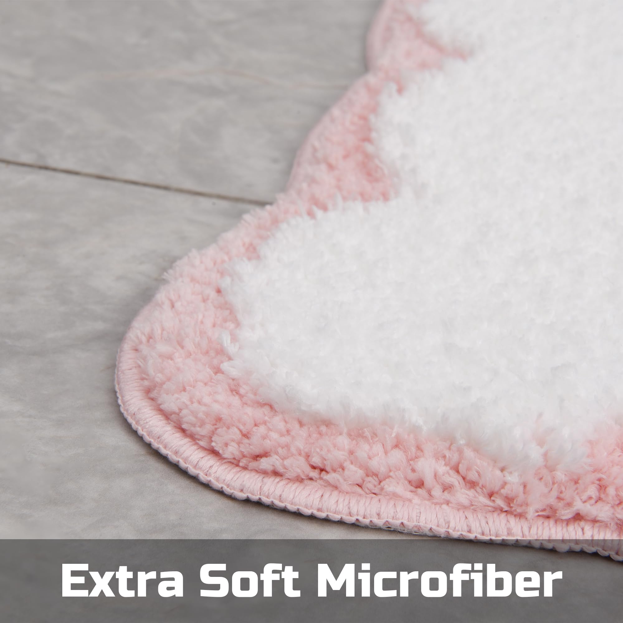 Luxury Microfiber Bathroom Rugs, White Bath Rug With Pink Scalloped Piping Cute Aesthetic Bath Mat For Bathroom, Tub, Floor Carp