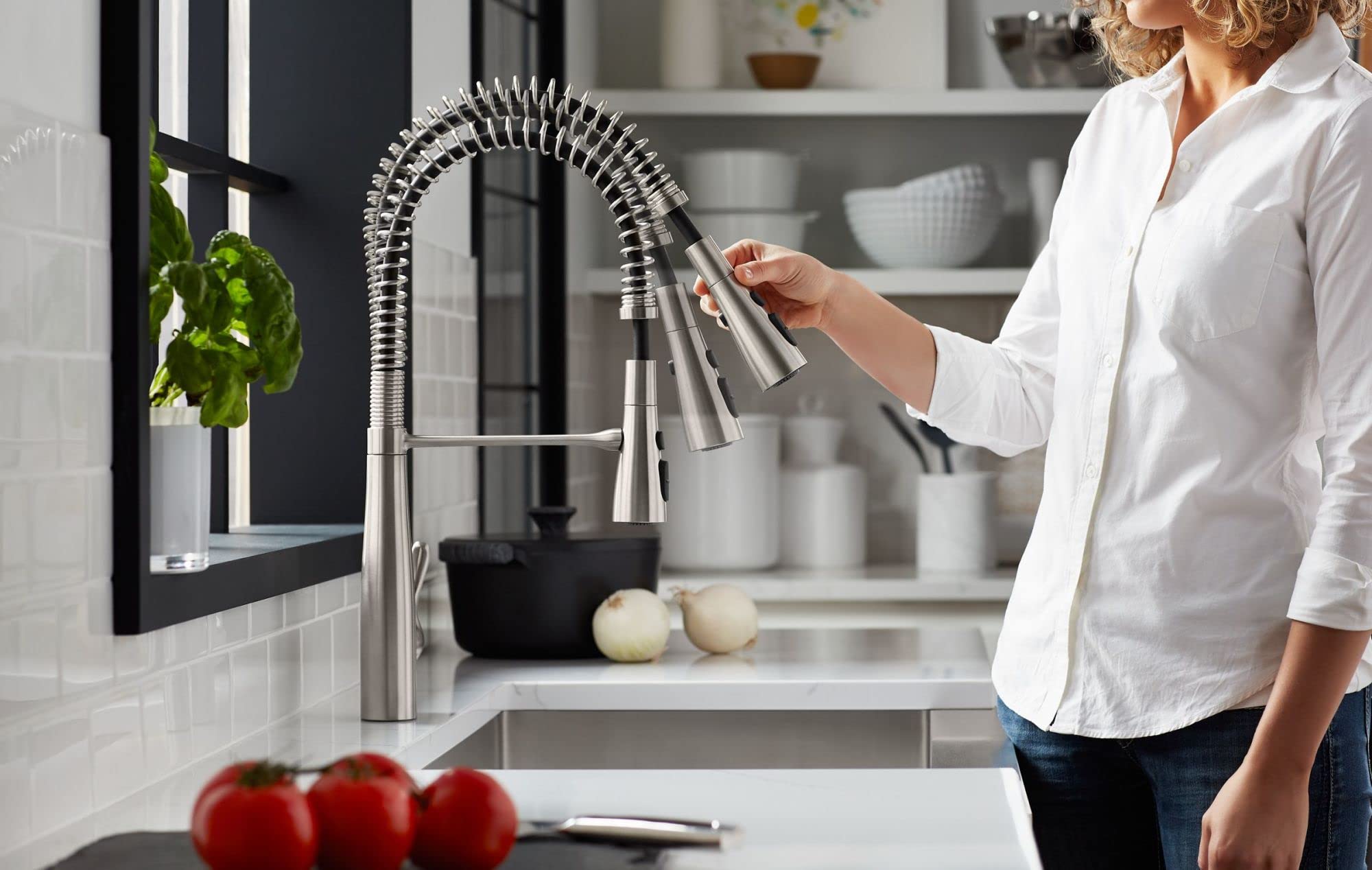 Kohler 22033-Vs Simplice Semi Professional Kitchen Sink Faucet, Pre-Rinse Kitchen & Commercial Faucet, Vibrant Stainless, 9 X