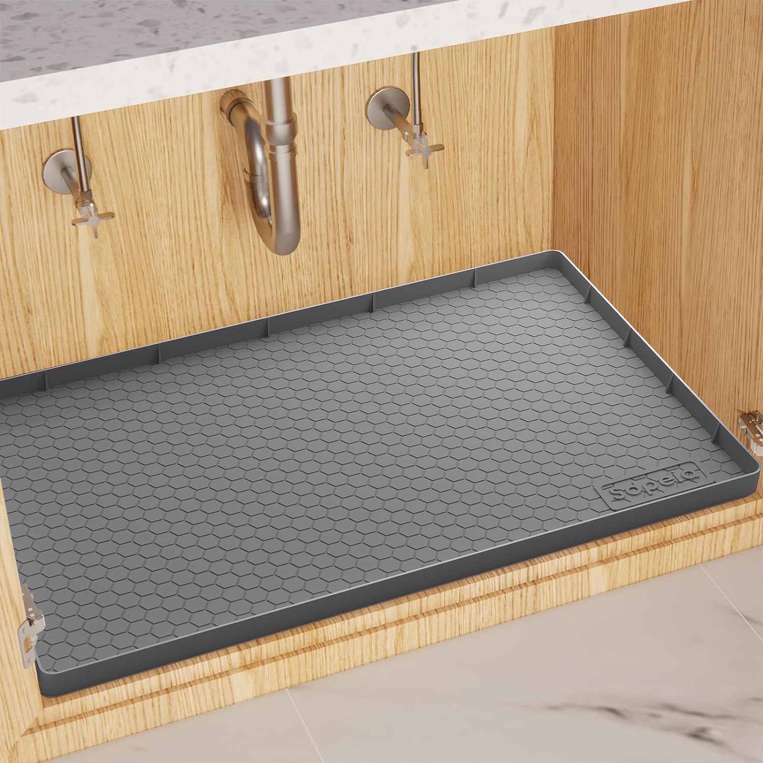 Sdpeia Under Sink Mat For [34'' X 22''] Cabinet, Silicone Waterproof Mat, Kitchen Cabinet Liner Holds Over 2.2 Gallons, Cabinet