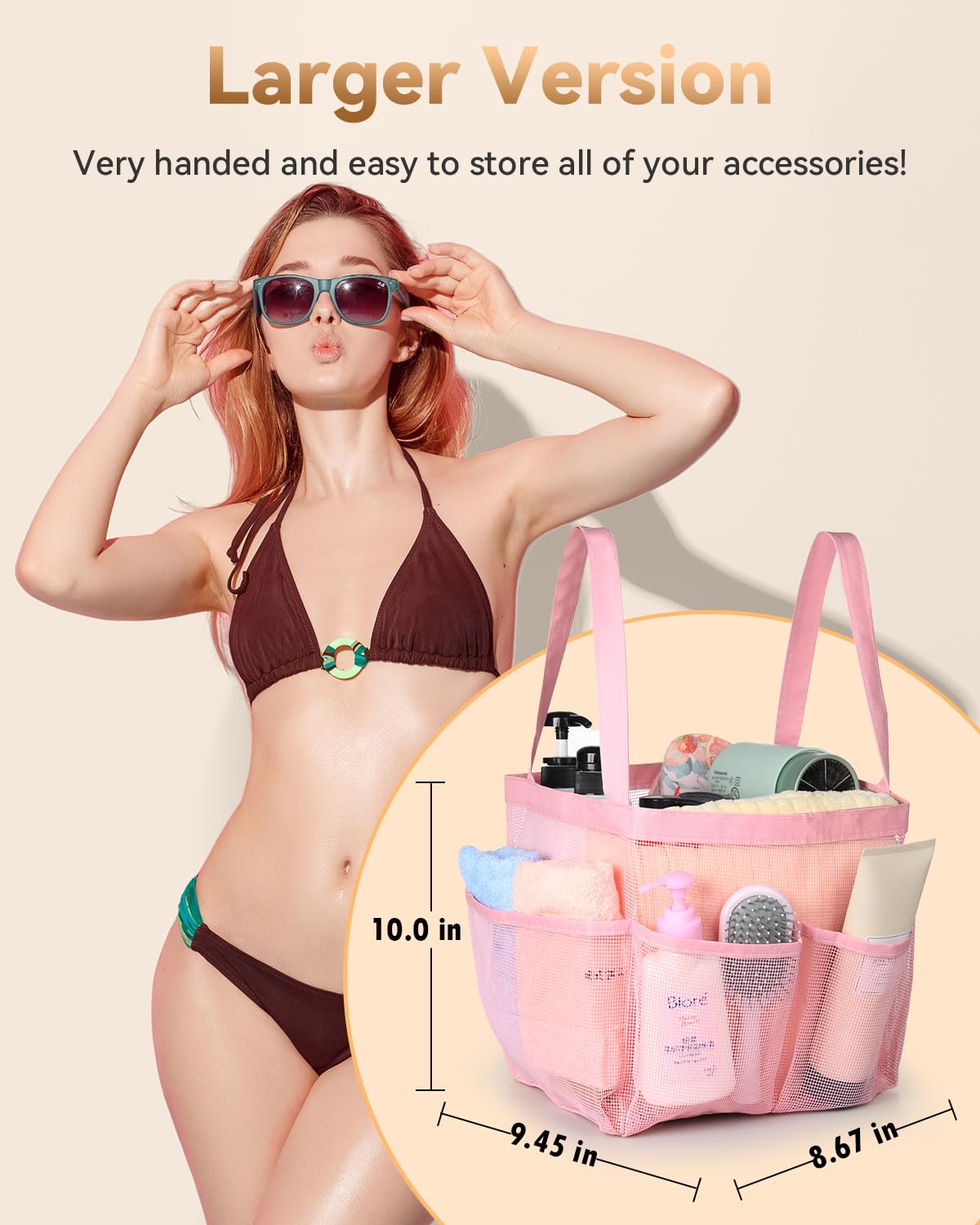 Temede Mesh Shower Caddy Tote, Large Shower Caddy Basket Portable, Quick Dry Hanging Toiletry Bag, 8 Storage Pocket Bath Organiz