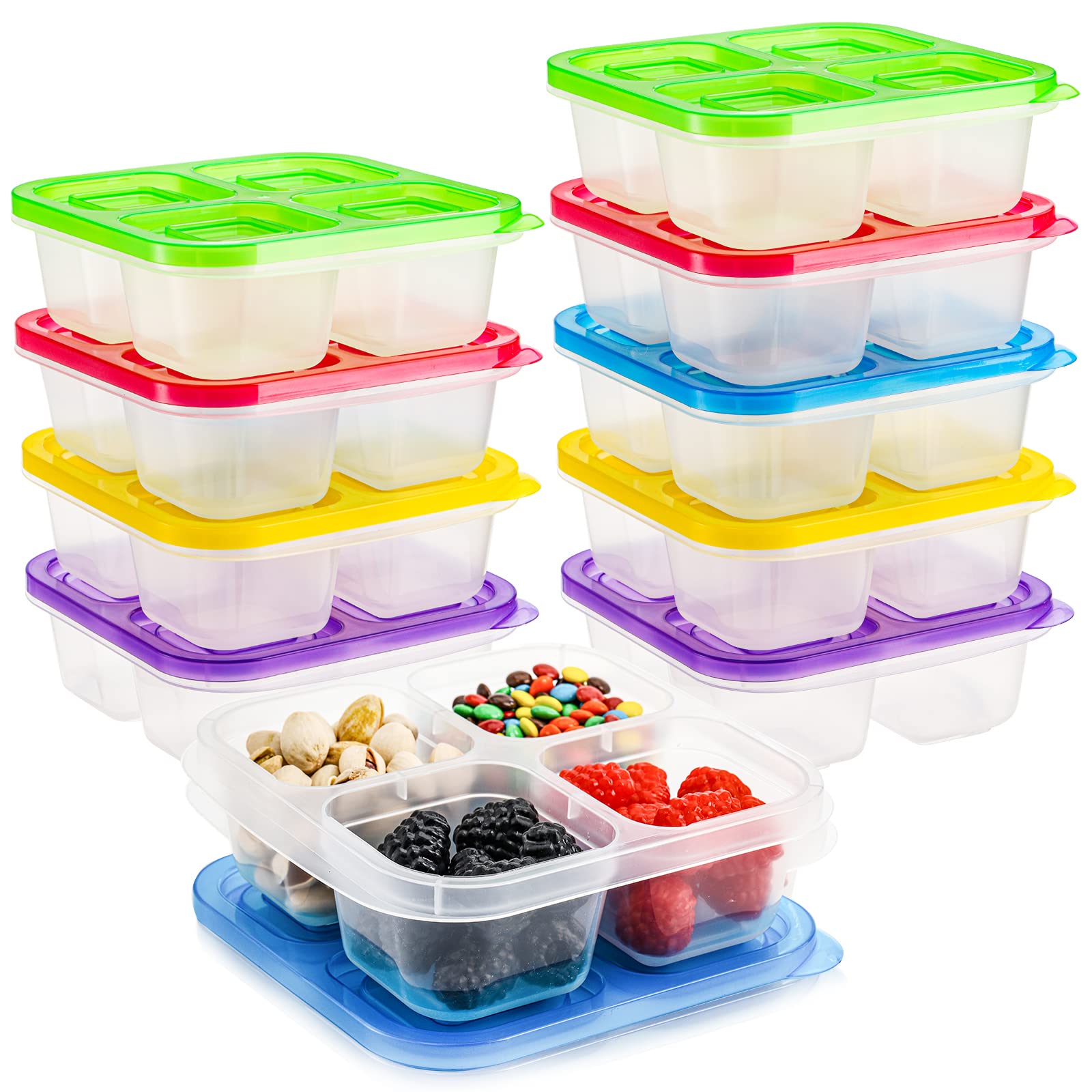 Avla 10 Pack Bento Snack Boxes, Reusable Meal Prep Containers, 4-Compartment To Go Bento Lunch Boxes, Stackable Divided Food Sto