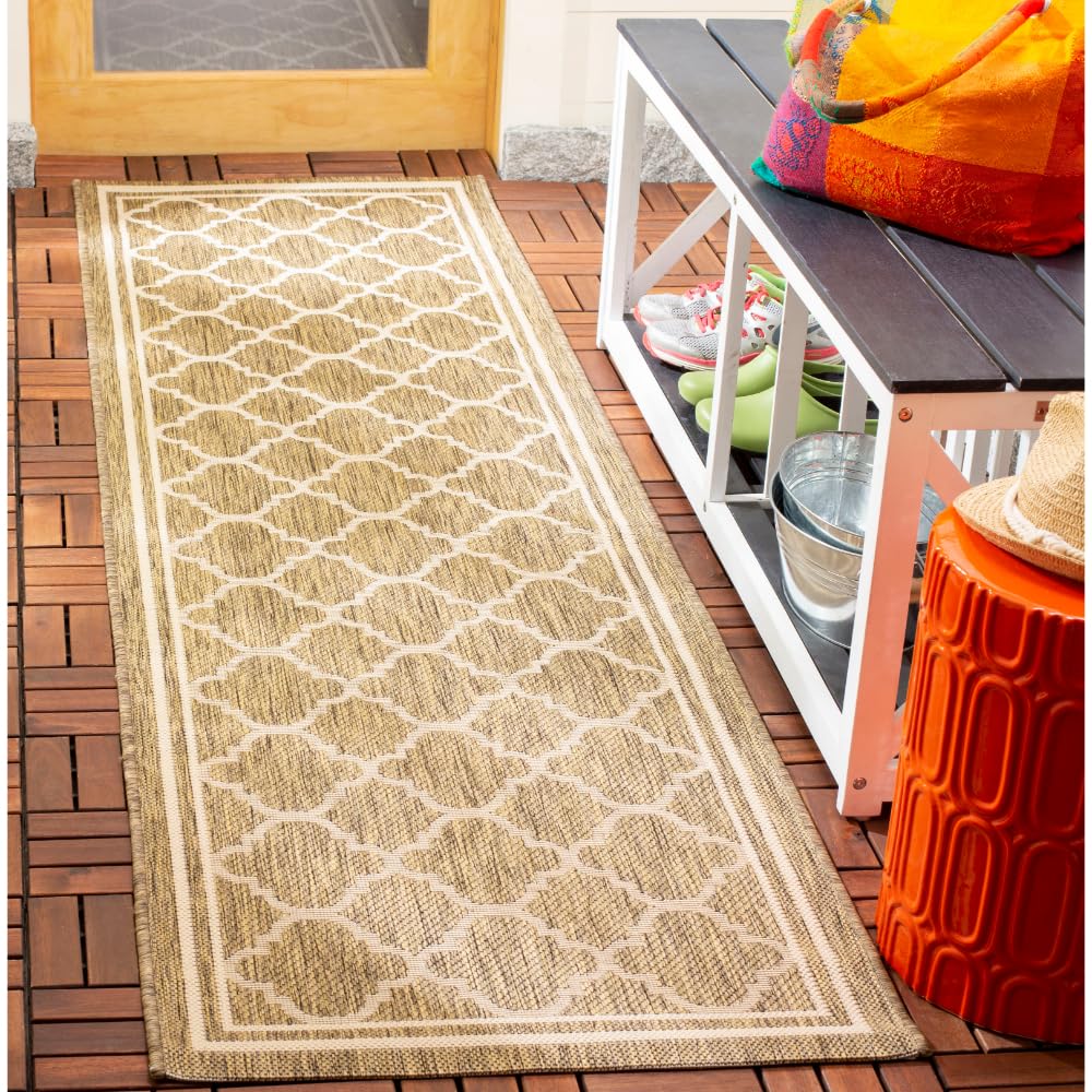 SAFAVIEH Courtyard Collection 23 x 18 Brown/Bone CY6918 Trellis Indoor-Outdoor Waterproof Easy-Cleaning Patio Backyard Mudroom