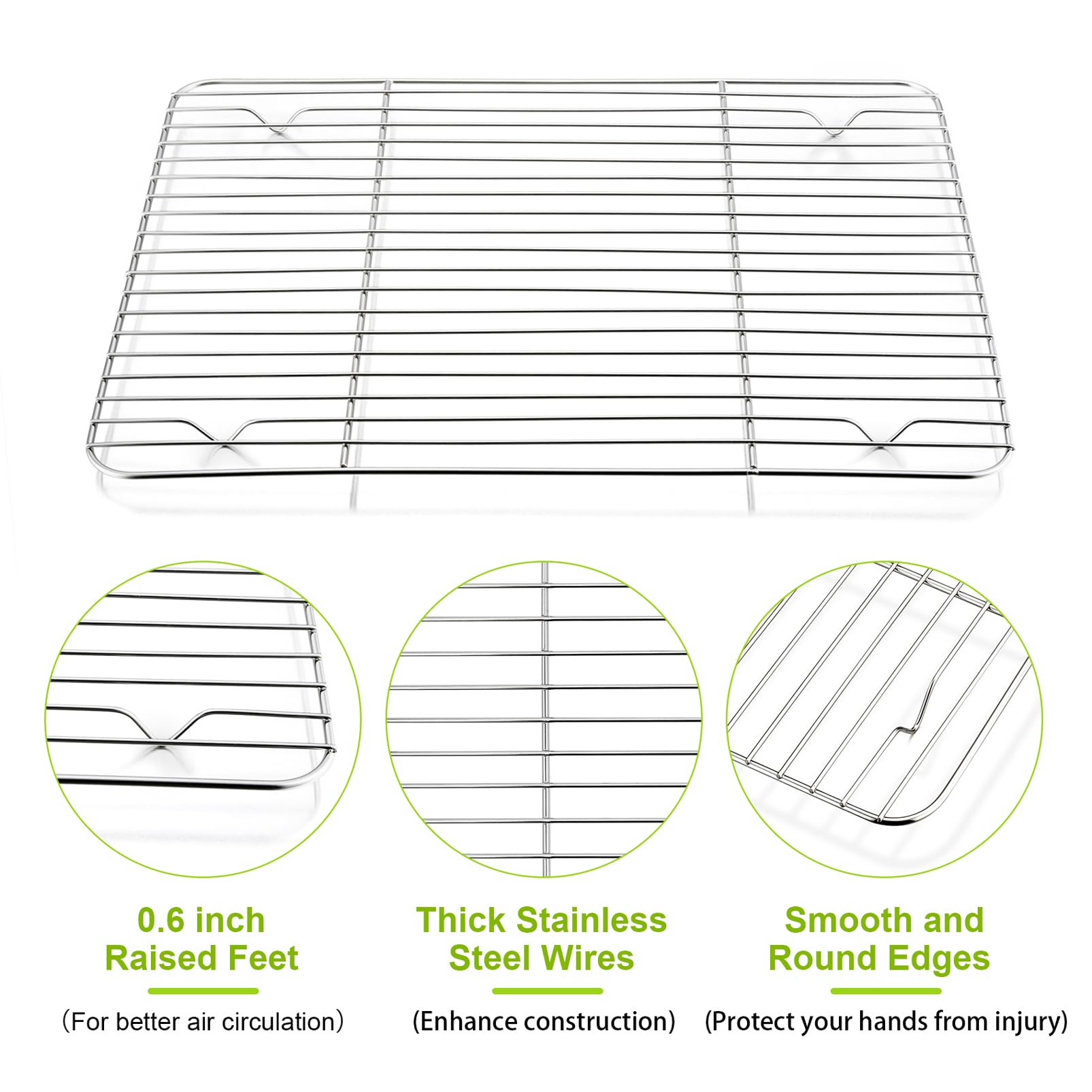 P&P Chef 4 Piece Cooking Racks, Baking Cooling Roasting Drying Stainless Steel Rack For Oven Kitchen Use, Rectangle 11.6 ' ' X 9
