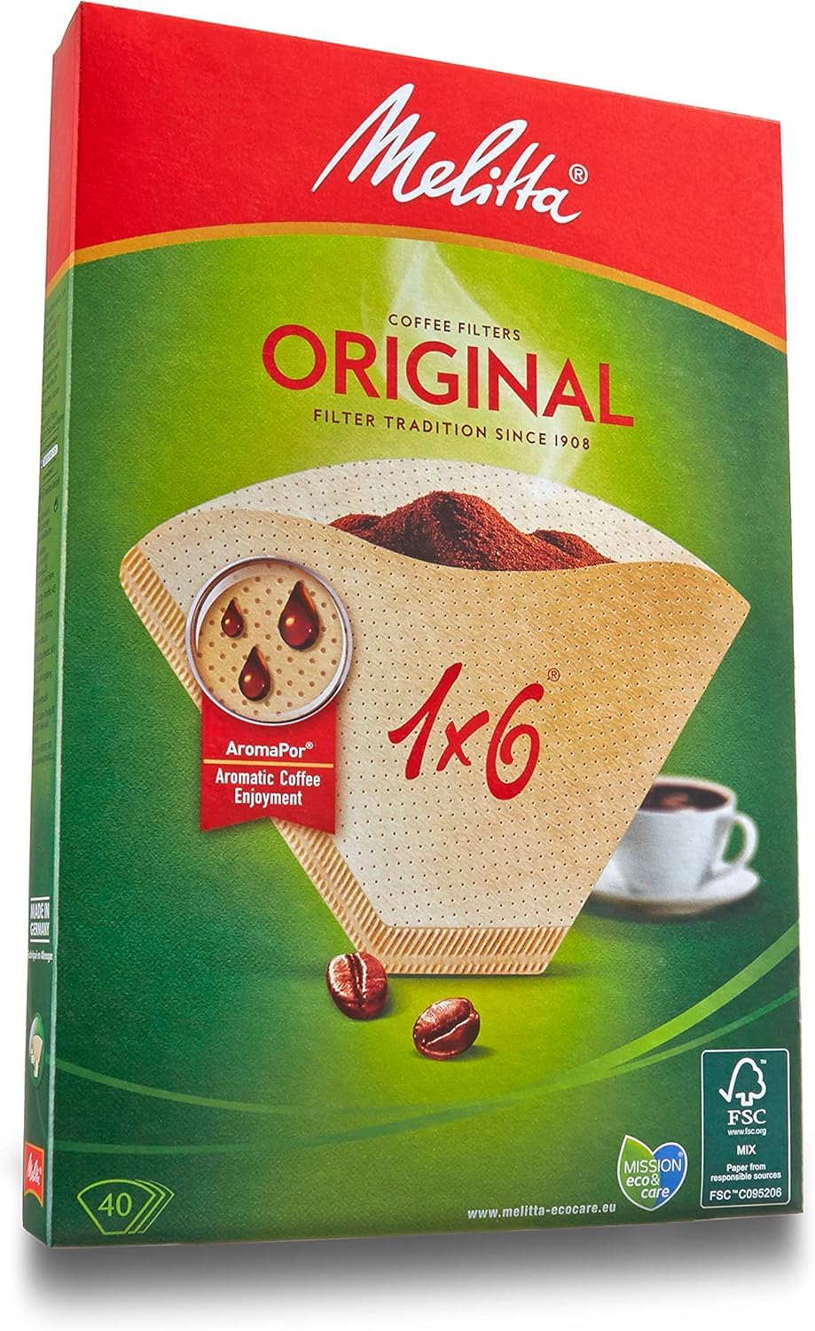 Melitta (merita) Coffee Filters Natural Brown 1 X 6 6 - 12 Cup for 40 Pieces Pa - 164B