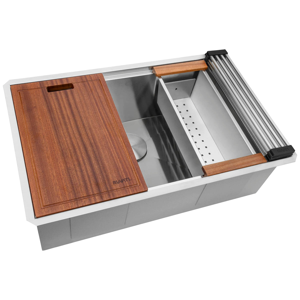 Ruvati 32-Inch Workstation Ledge Tight Radius Undermount 16 Gauge Kitchen Sink Single Bowl - Rvh8301