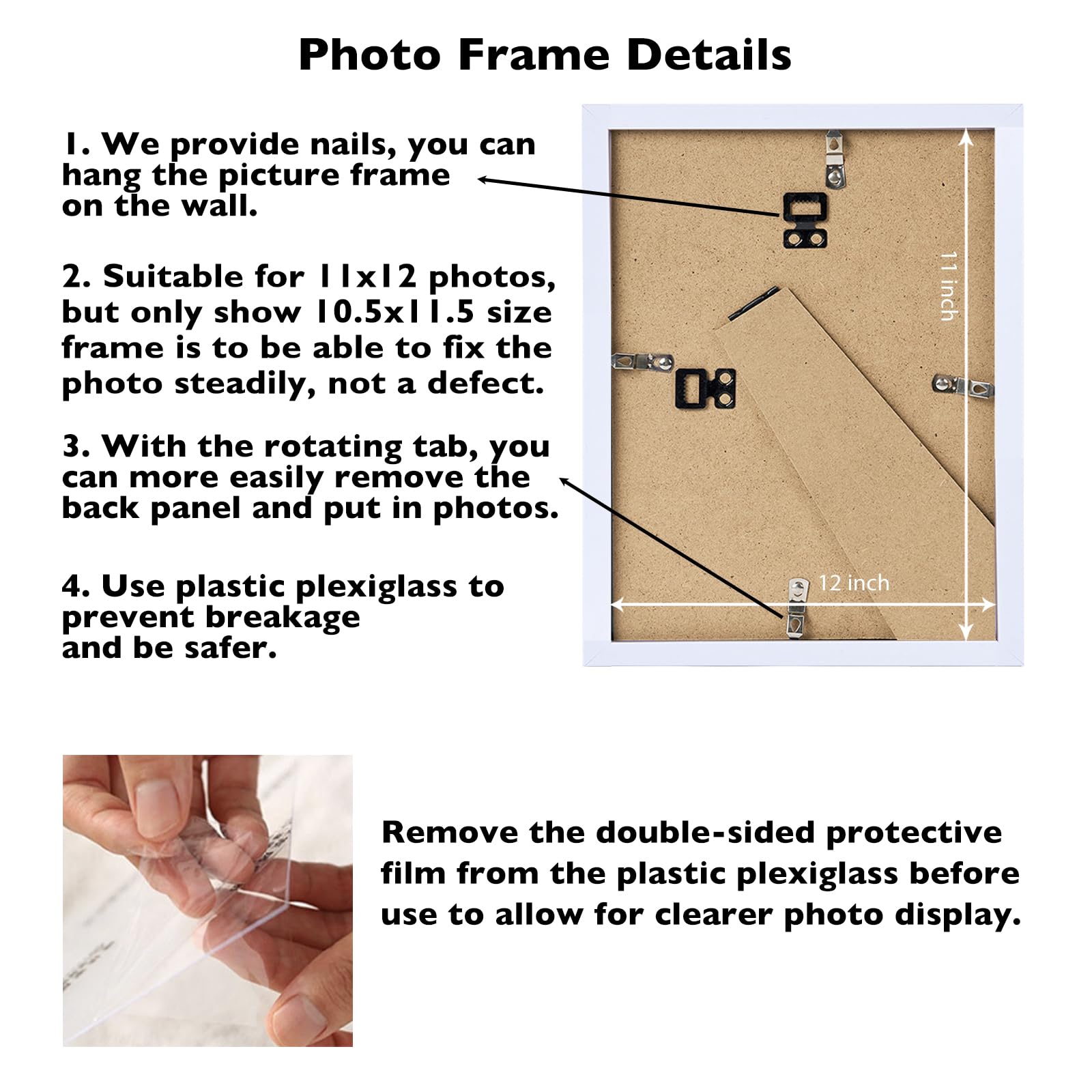 JCJMY 11x12 Picture Frame White for Wall Hanging or Tabletop, Wall Mounting Horizontally or Vertically, 11 x 12 Wall Gallery Pos