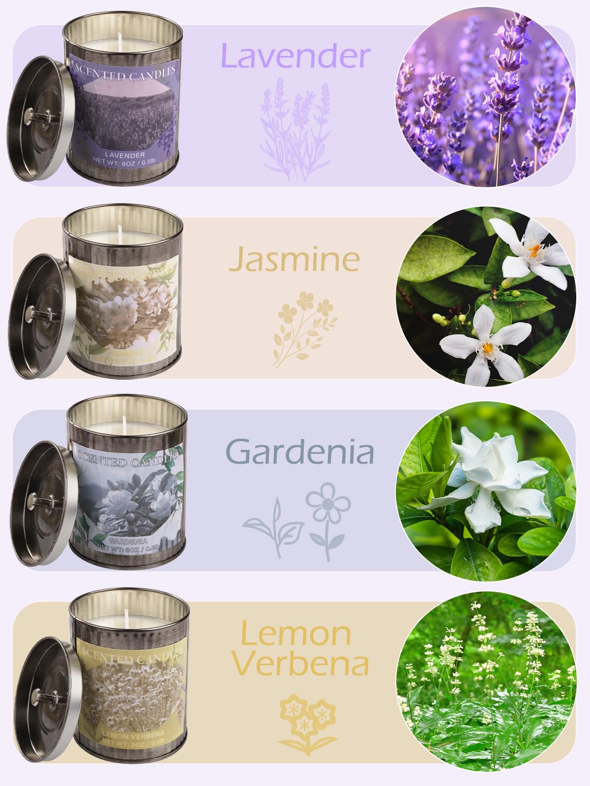 Scented Candle Gift Set, 4 Pack 32oz Soy Wax Candles Set, 200 Hour Burn Time Long Lasting Aromatherapy Candles Set, Container Ca