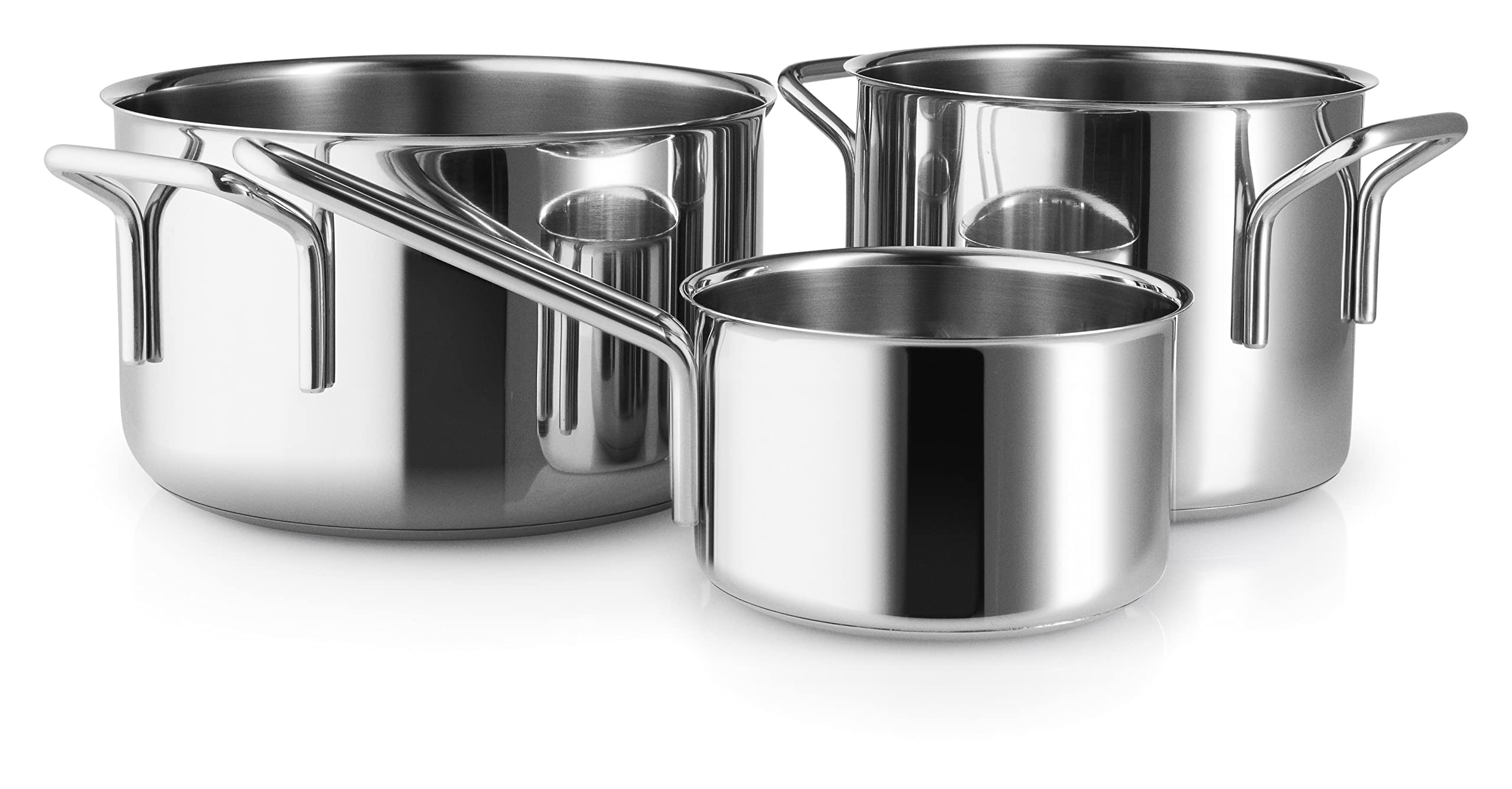 Eva Trio Stainless Steel Pot Set 3 Pieces 1.2 qt 2.3 qt 3.8 qt Complete