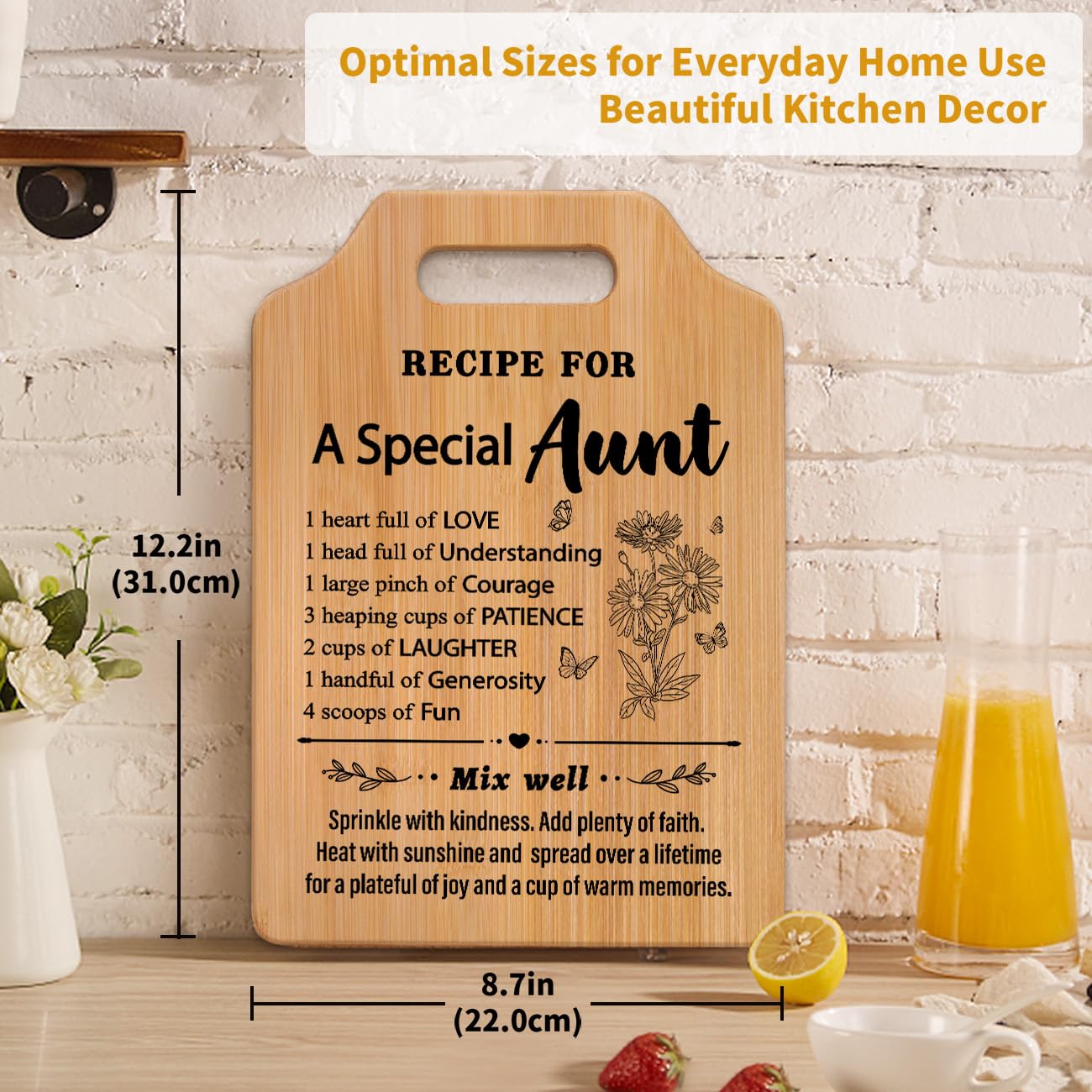 Milcier Gifts for Aunt, Birthday Gifts for Aunts from Niece Nephew, Recipe Cutting Board for Aunt, Auntie Gift Ideas, Christmas