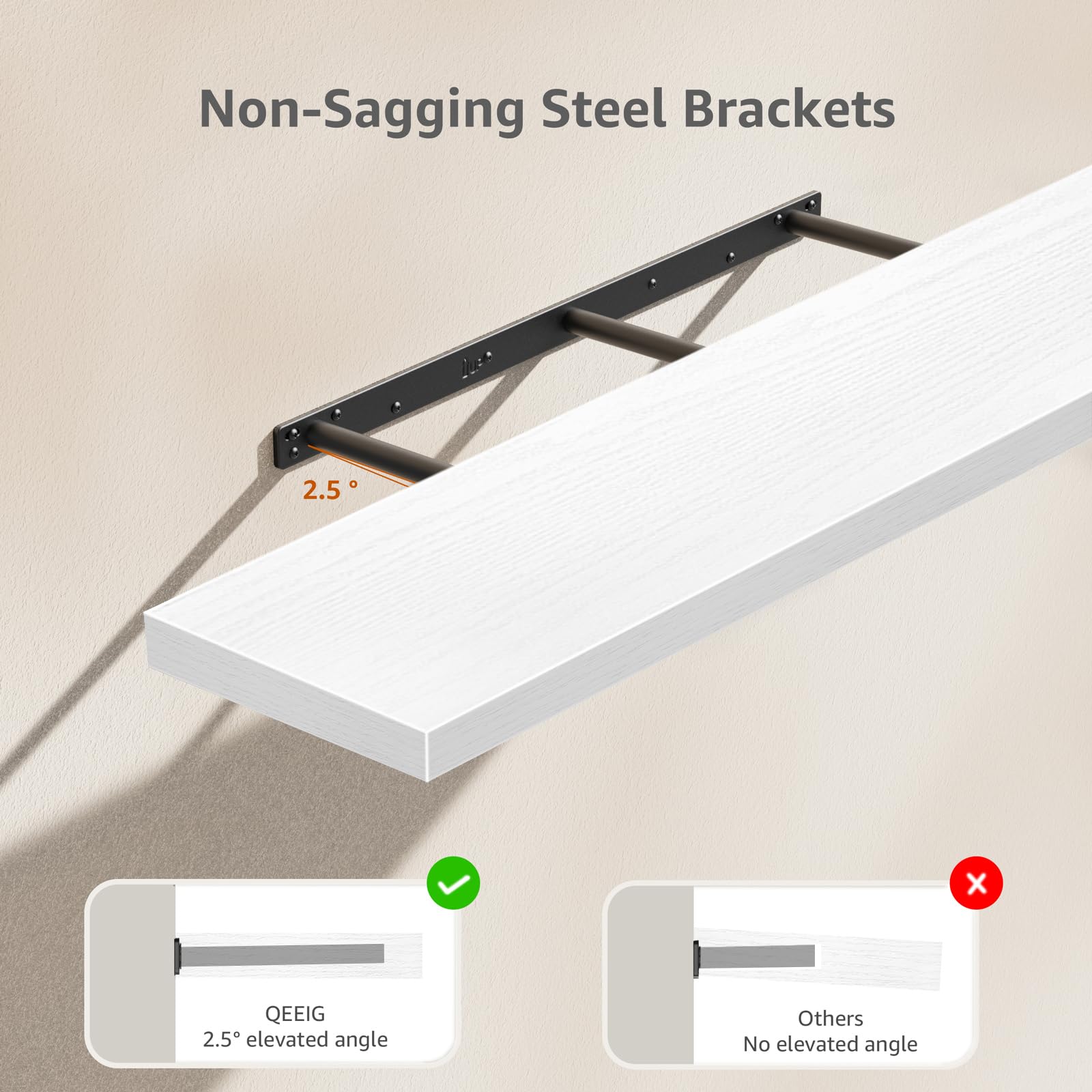 Qeeig Bathroom Shelves 48 Inches Long Wall Shelf Large Extra Long 48 X 9 Inch Set Of 2, White (008-120W)