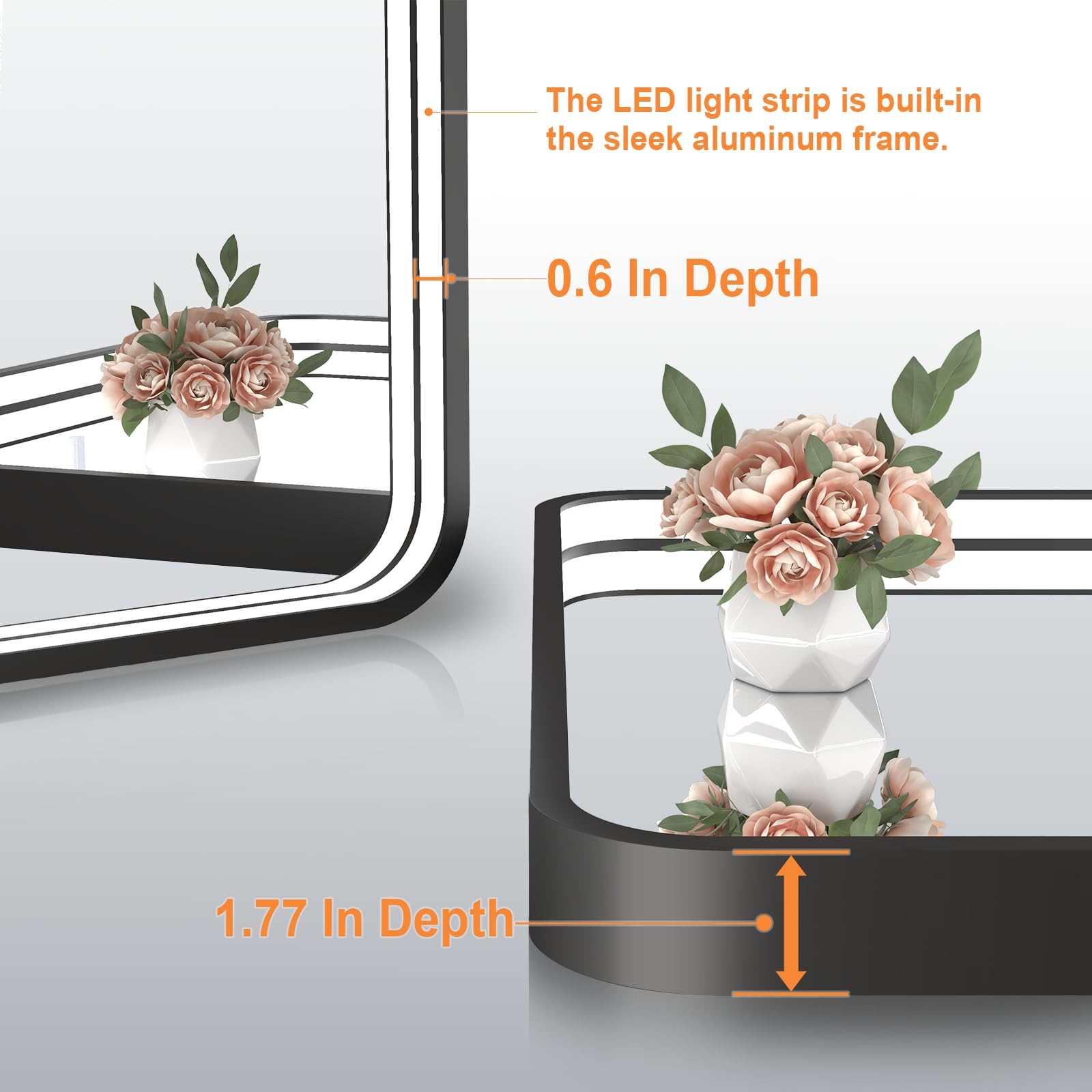 Twalsu 24X32 Inch Led Bathroom Mirror With Lights, Black Metal Framed Led Mirror For Bathroom, 3 Colors And Stepless Dimmable Wa