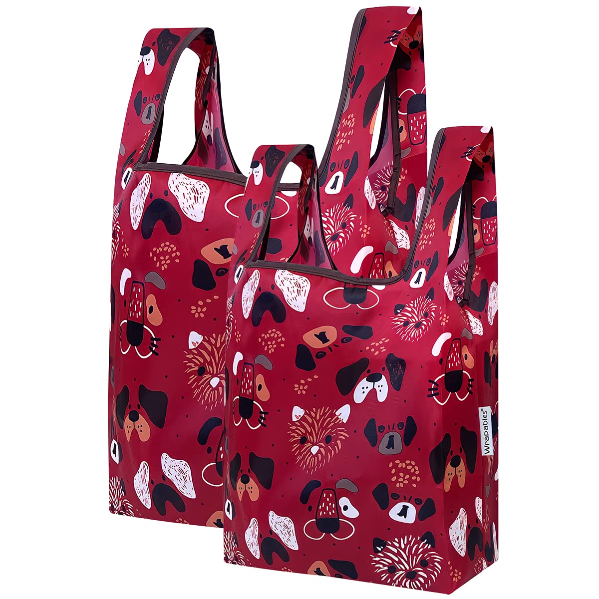 Wrapables Jolibag Collection Reusable Shopping Bag (Set Of 2), Cat & Dog Faces