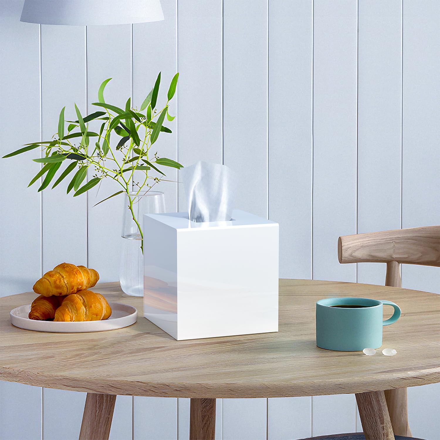 Pitbvo Acrylic Tissue Box Cover, White Square Tissue Box Holder, Facial Napkin Dispenser For Bathroom Kitchen Bedroom Office