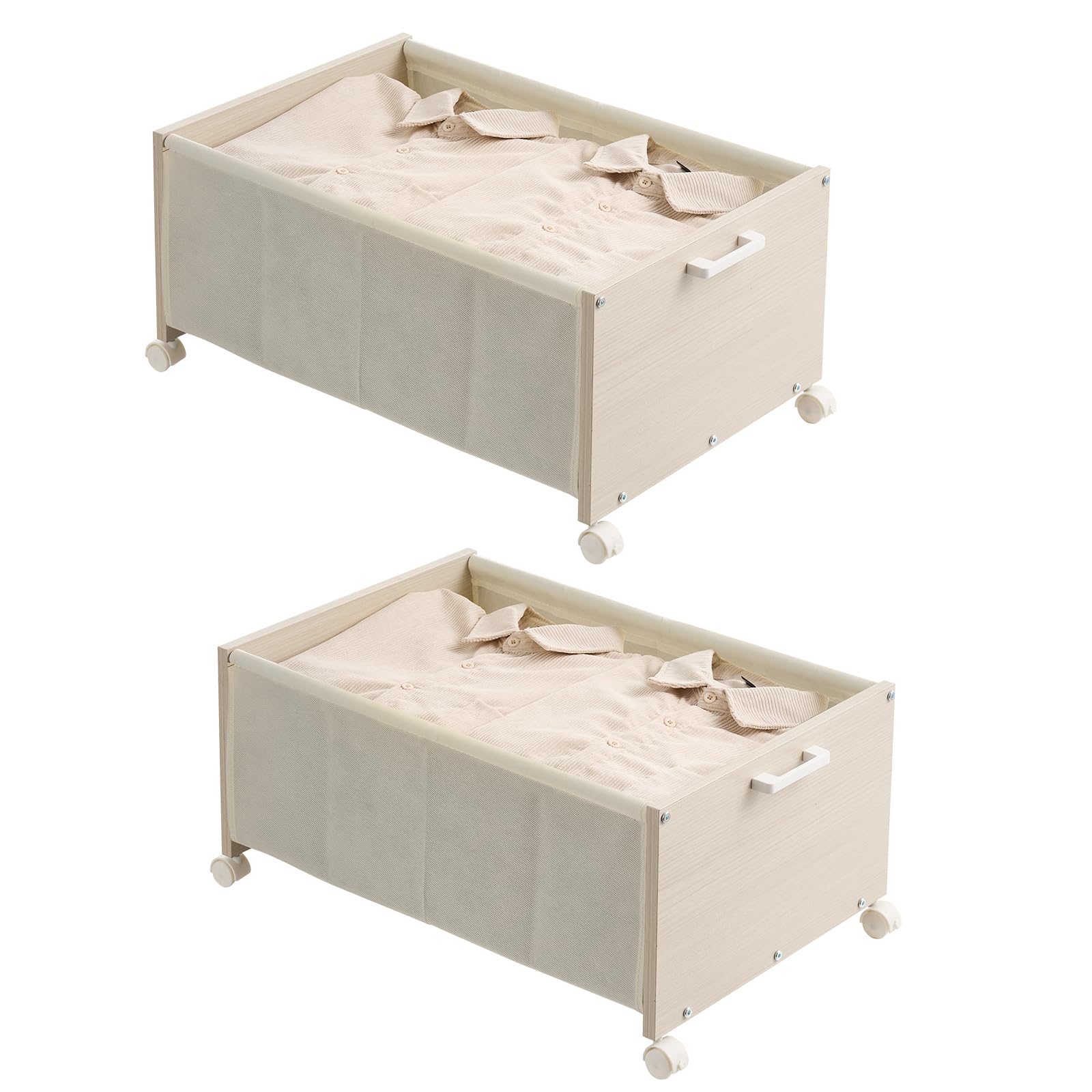 FOUCSSOMEI Under Bed Storage with Wheels, Under Bed Drawers Heavy Duty, 2 Packs, Wooden Under Bed Storage Containers Organizer,