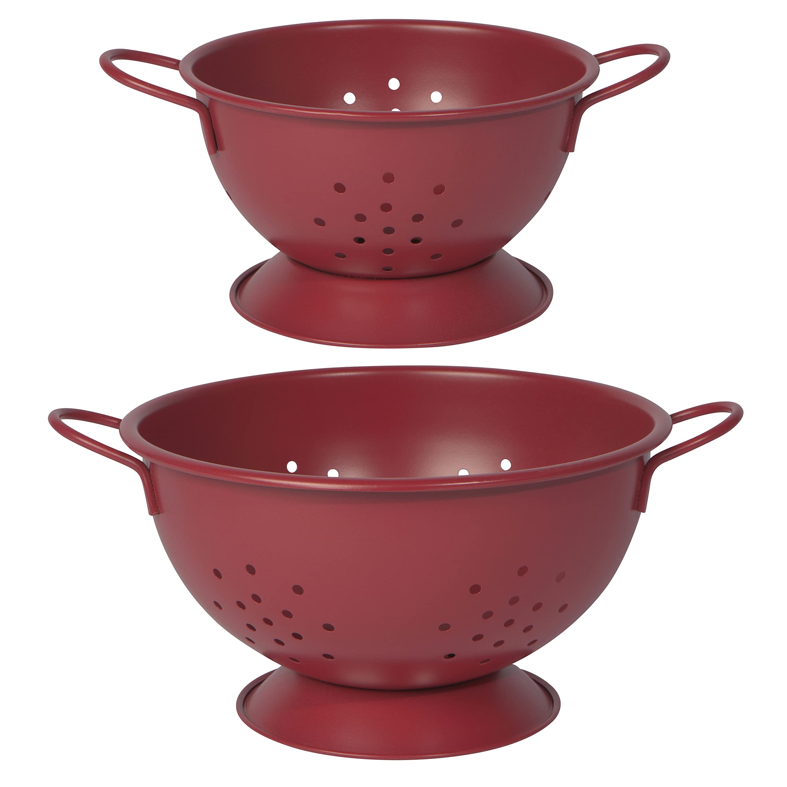 Now Designs Matte Coated Metal Colander Set Medium And Small, Set Of 2, Red