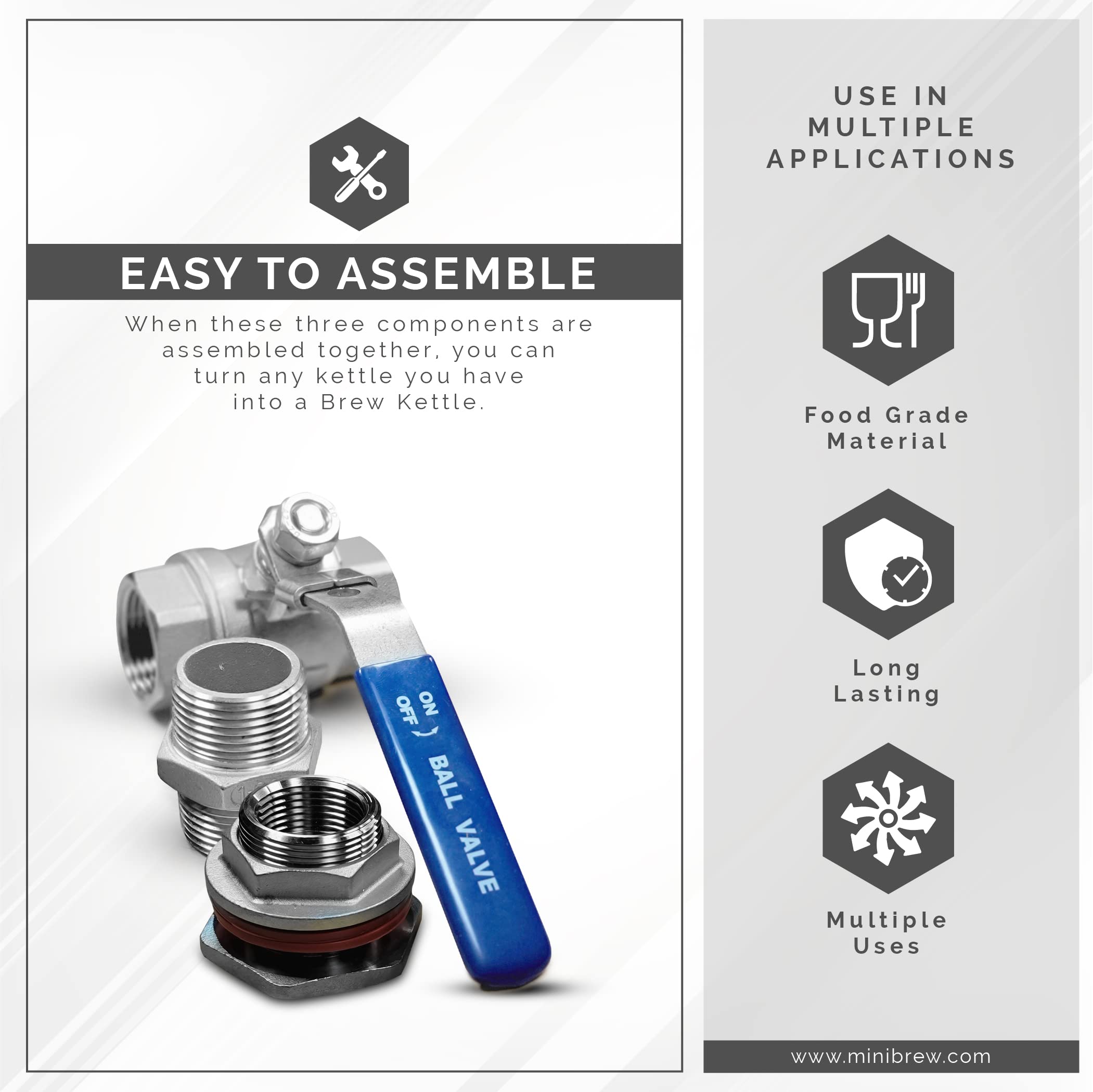 Minibrew 3/4    Npt Kettle Bulkhead Valve Kit 304 Stainless Steel For Homebrewing