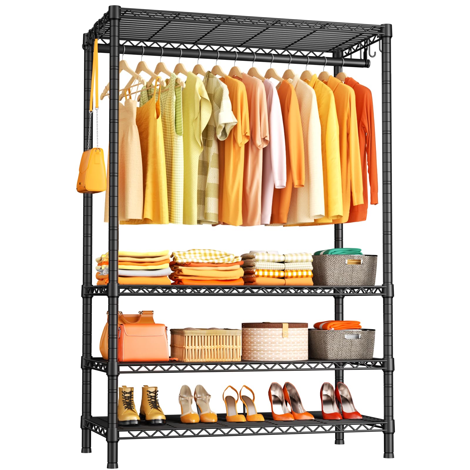 Ulif H4 Plus Portable Closets, 4-Tier Clothes Garment Rack For Bedroom And Cloakroom, Metal Clothing Storage And Organizer Wardr