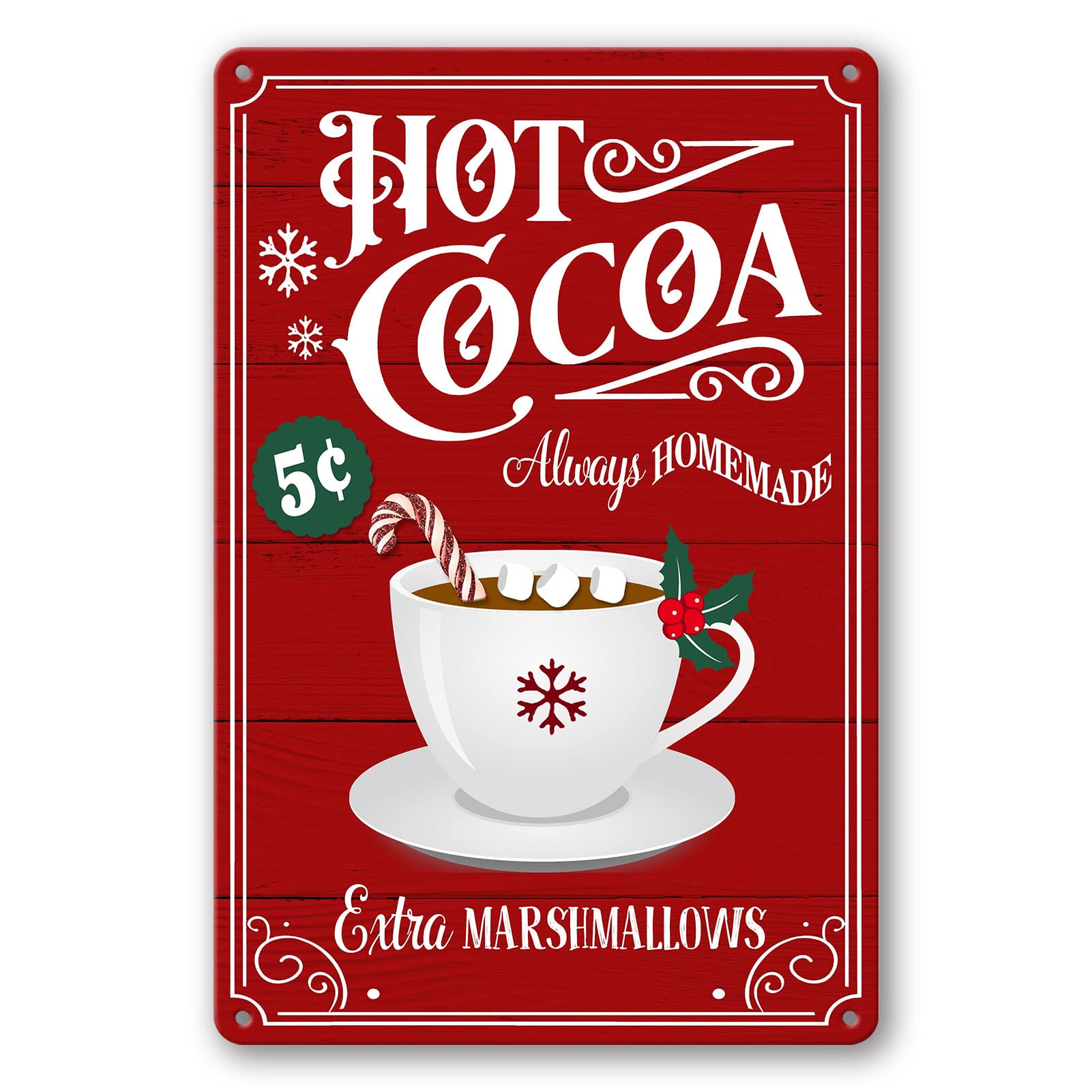 sebiuo Christmas Signs Hot Cocoa Bar Metal Tin Sign Decor For Home Vintage Christmas Coffee Cocoa Sign Hot Chocolate Bar Sign Wa
