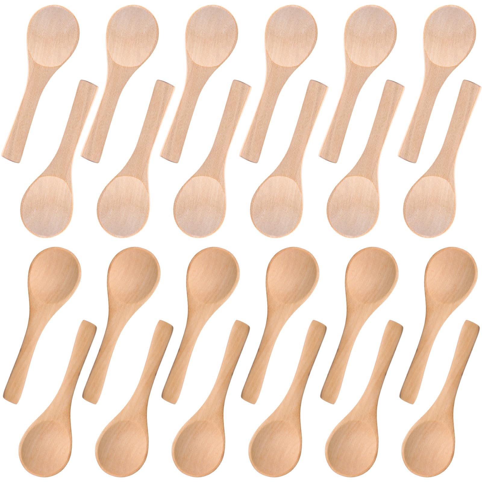 Boao 24 Pcs Small Wooden Spoons, 3.5 L, Mini Wood Natural Tiny Spoons Wooden Little Teaspoons for Jars Sugar Creamer Honey Spi