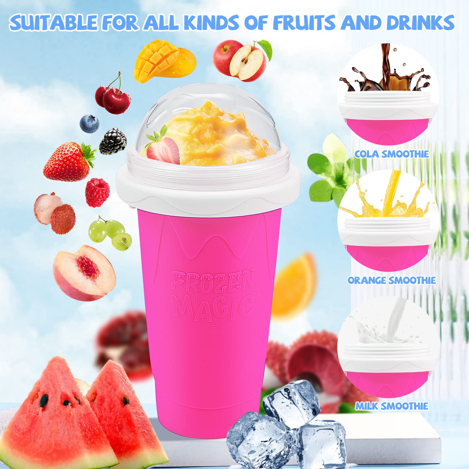 Slushy Maker Cup,Magic Quick Frozen Smoothies Cup, Portable Double Layer Slushy Maker Cup, Slushie Machine With Straw And Spoon,