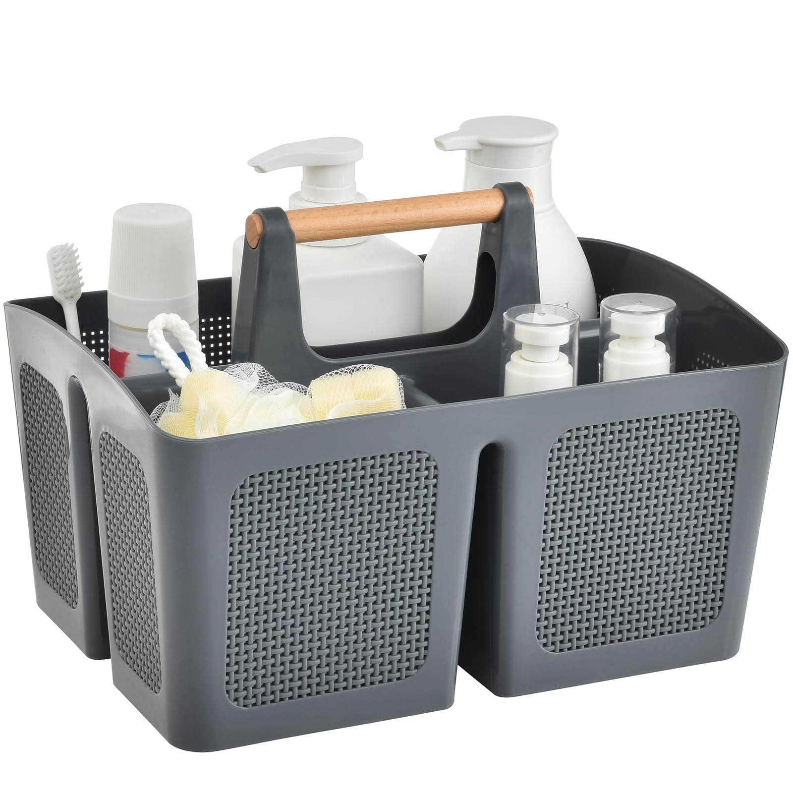 ALINK Portable Shower Caddy Basket with Compartments, Plastic Divided Cleaning Caddy Organizer Storage Tote with Handle for Bath