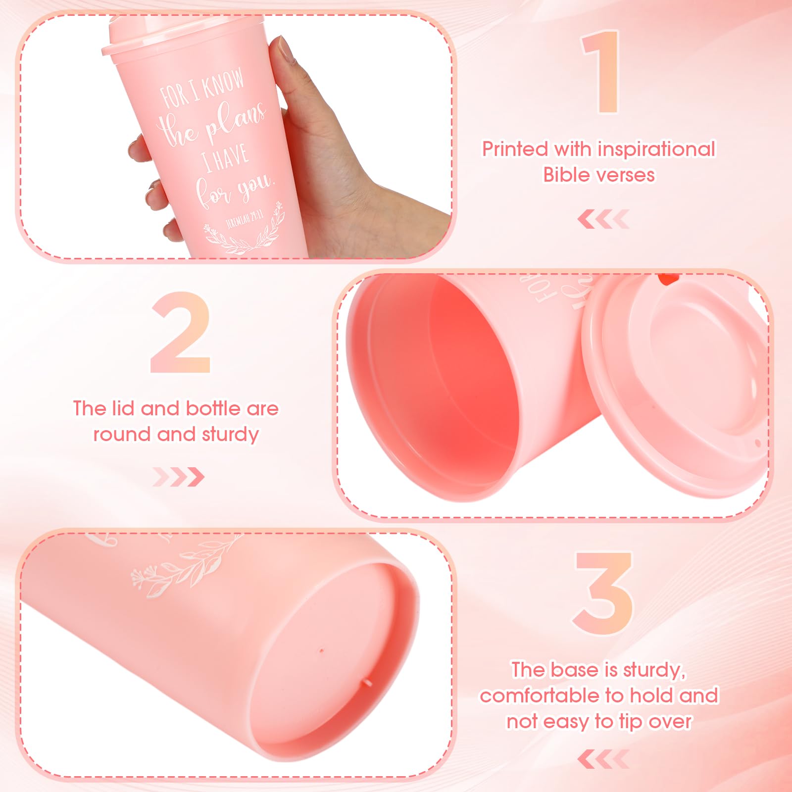 Skylety 40 Pack Christian Gifts for Men Women 16oz Reusable Bible Verse Tumbler Bulk Plastic Coffee Cups with Lids Inspirational