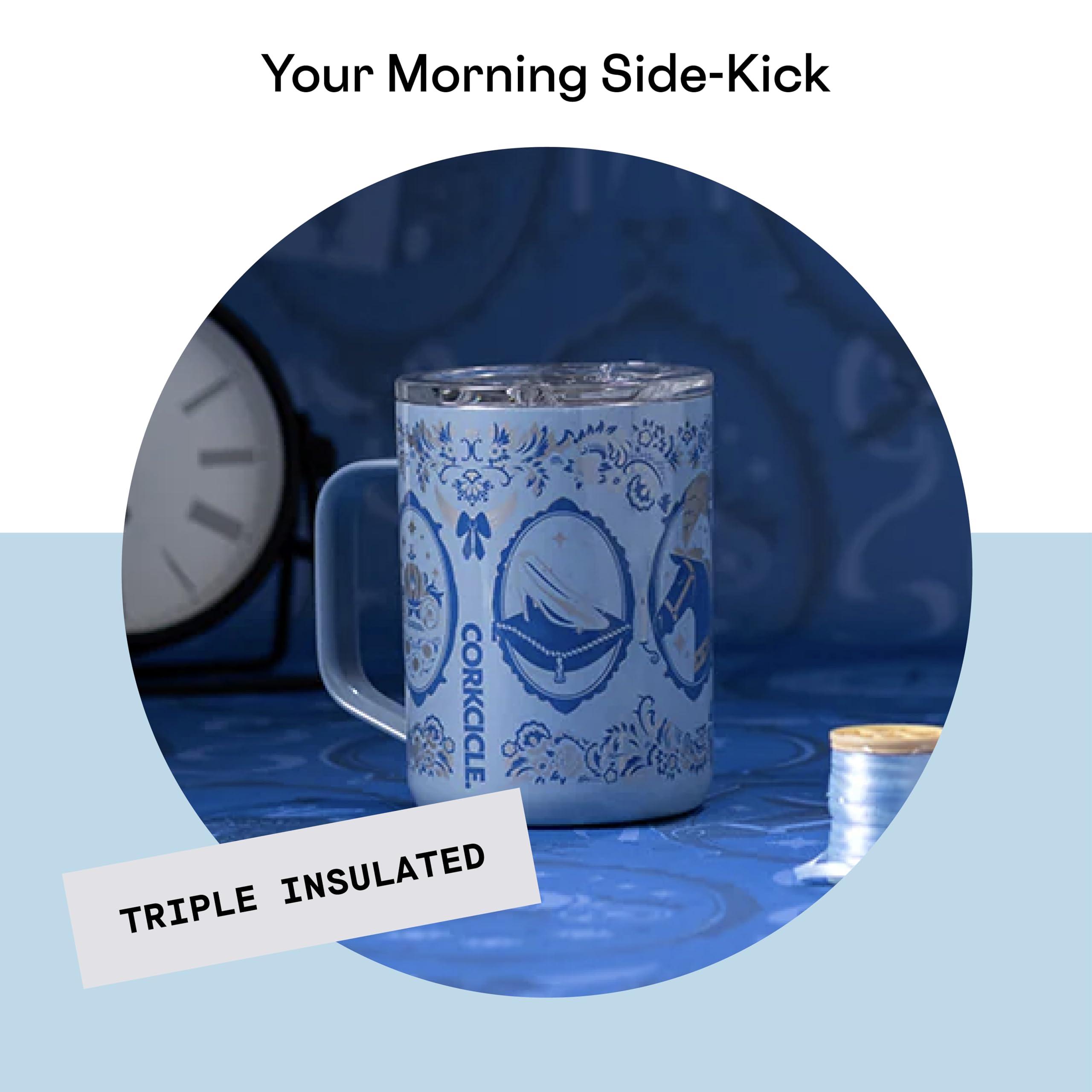 Corkcicle Disney Princess Cinderella Coffee Mug, Insulated Travel Coffee Cup With Lid, Stainless Steel, Spill Proof For Coffee,