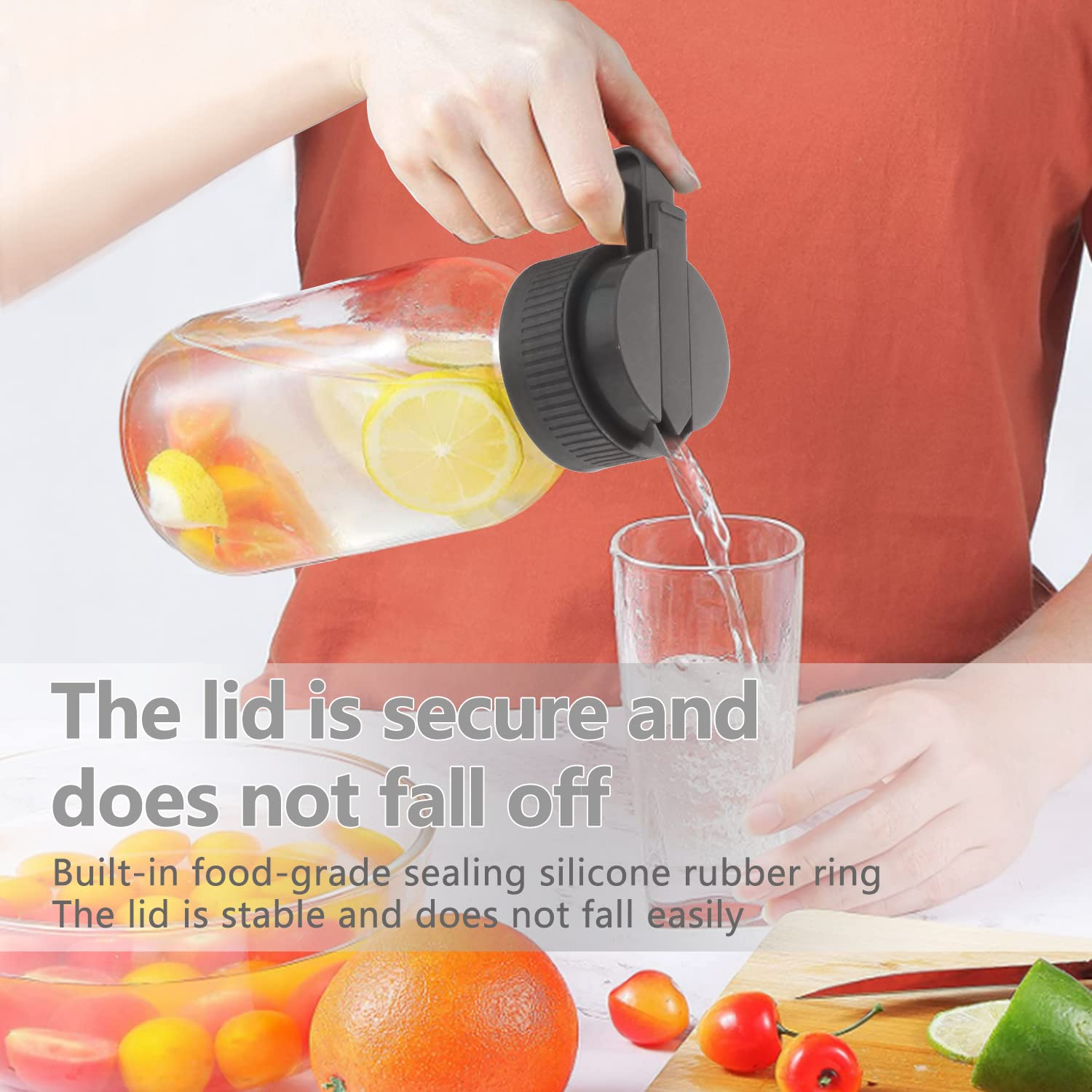 2 Pack Flip Cap Lid With Handle, Sliding Lid & Easy Pour Spout Wide Mouth Mason Jar Lids Reusable, Leak-Proof Seal Spout Mason J