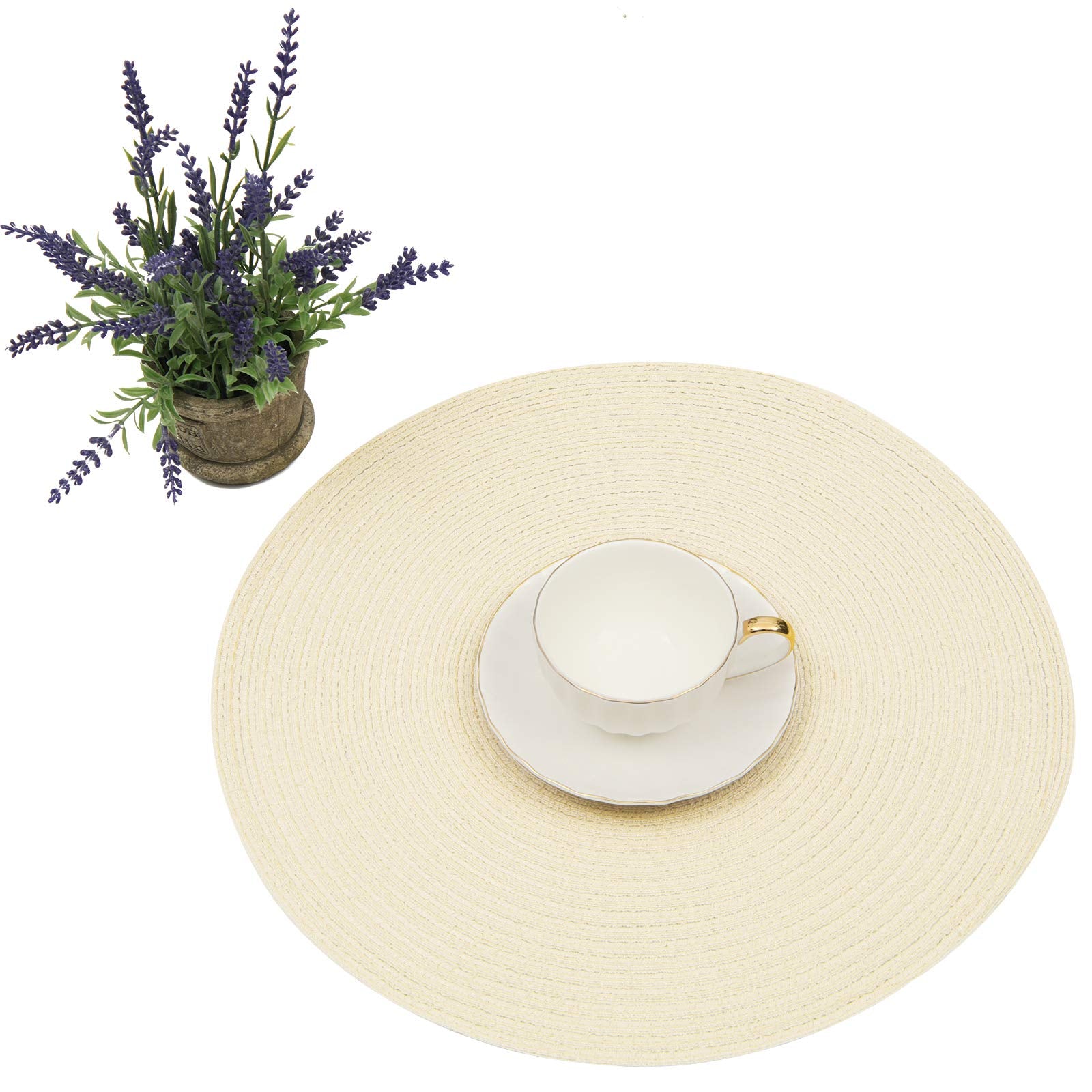 Shacos Round Braided Placemats Set Of 6 Round Table Mats For Dining Tables 15 Inch (Cream, 6)