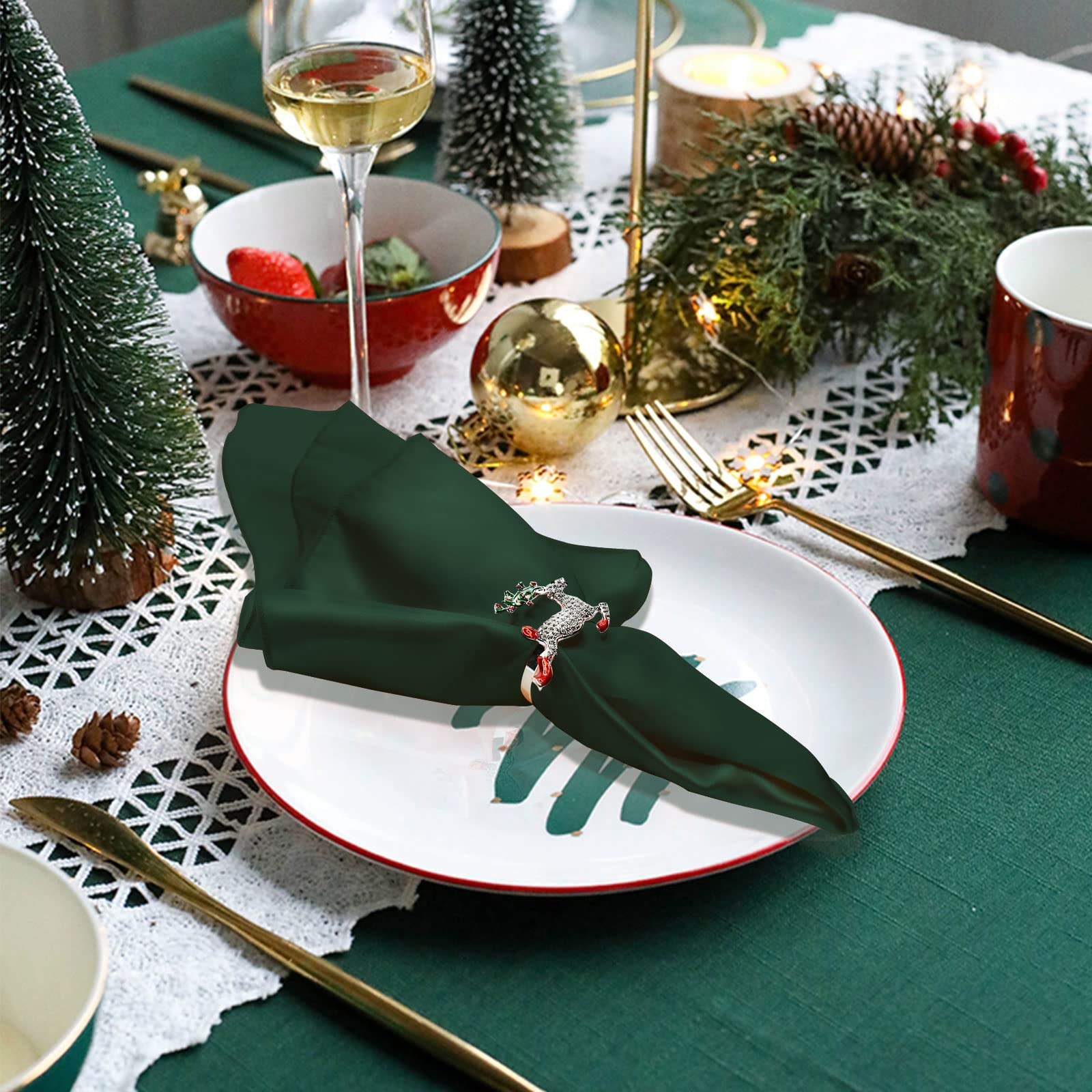 Kalopro Dark Green Cloth Napkins Set Of 12,Satin Dinner Napkins Cloth Washable,Reusable Napkins For Everyday Use Table,Restauran