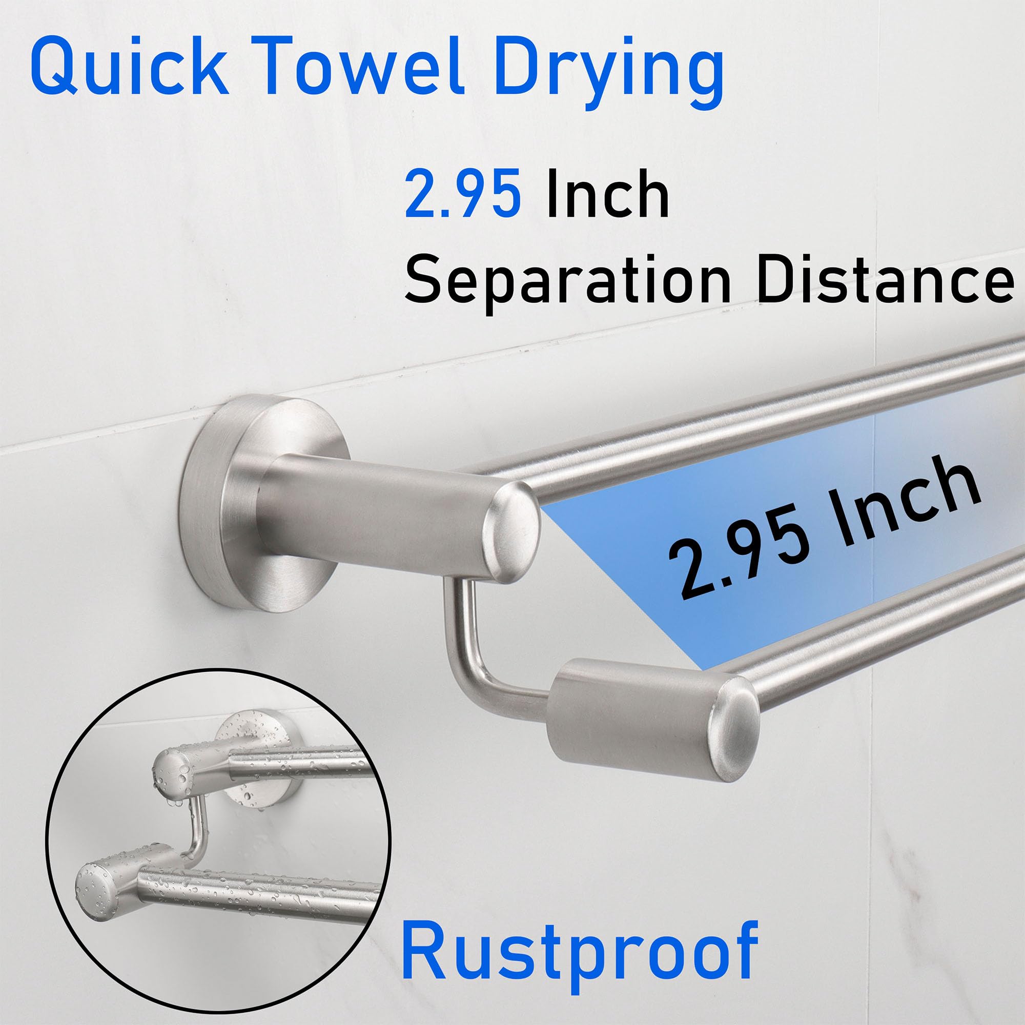 TocTen Double Bath Towel Bar - Thicken SUS304 Stainless Steel Towel Rack for Bathroom  Bathroom Accessories Double Towel Rod Heavy Duty Wall Mounted Towel Holder (Brushed 24IN)