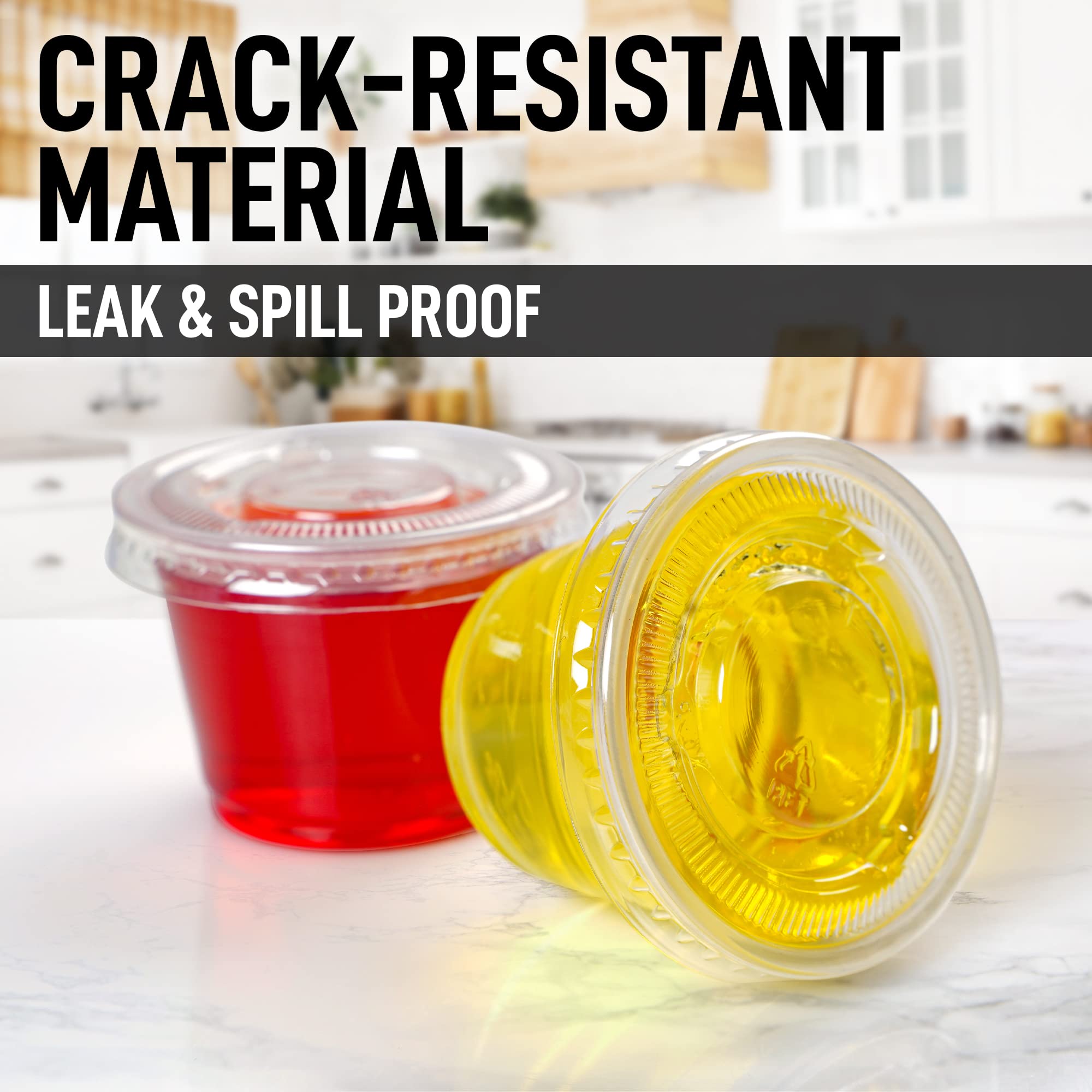 Simple Craft (1 Ounce, 50 Cups Clear Halloween Jello Shot Cups With Lids - Plastic Portion Cups - Condiment Containers - Disposa