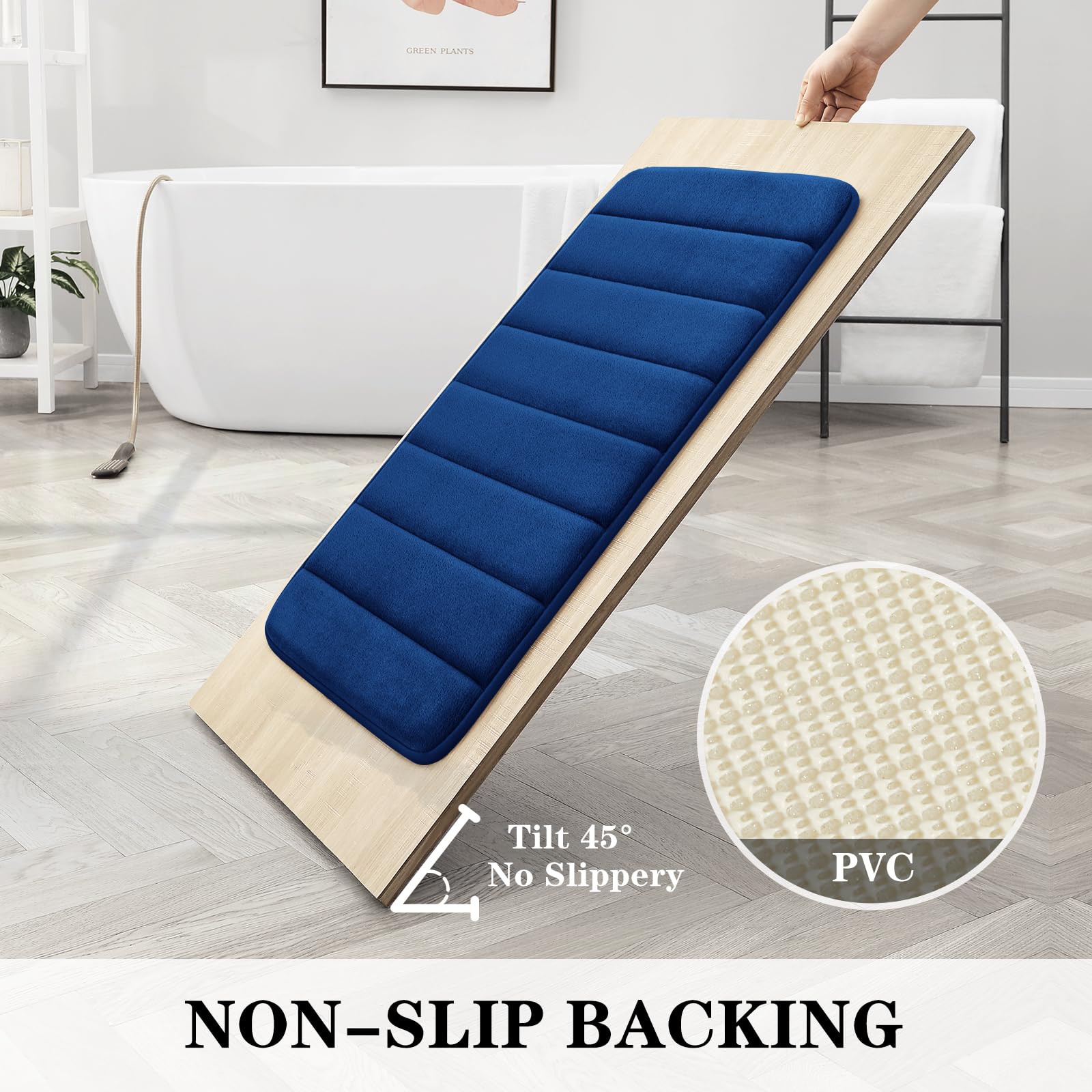 BYSURE Navy Blue Memory Foam Bathroom Rug Set 3 Piece Non Slip Extra Absorbent Shaggy Bathroom Mats and Rugs Sets  Soft & Dry Bath Mat Sets for Bathroom Washable Carpets Set