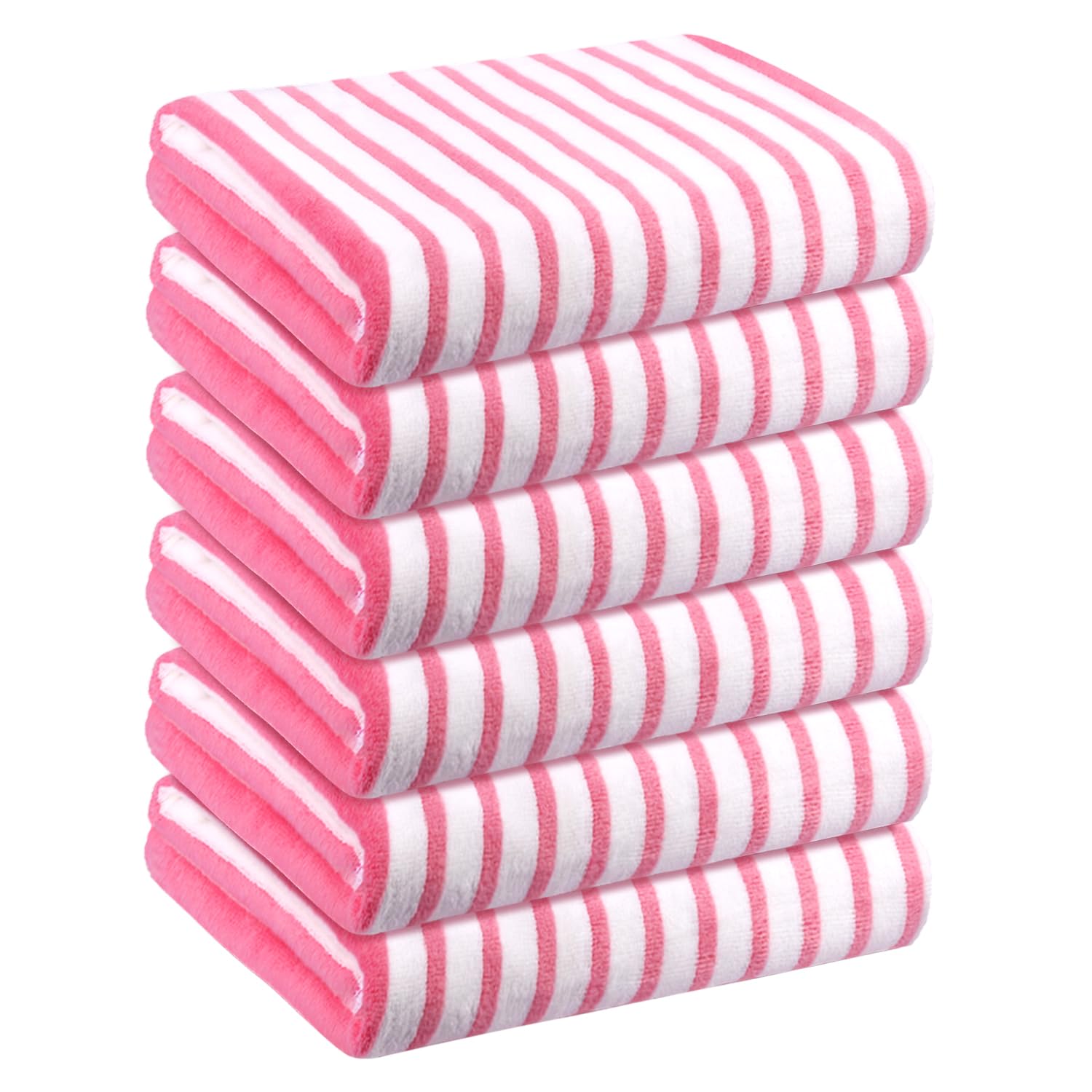 Jml Microfiber Beach Towels, Quick Dry Bath Towel Set (6 Pack, 27'' X 55'') - Cabana Stripe - Multi Purpose Microfiber Towels Fo