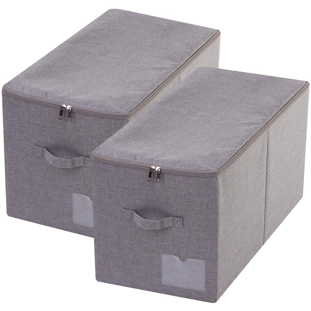 iwill CREATE PRO Pack of 2, Large Size Folding Washable Fabric Storage Boxes for Bedding Sheets, Blankets, Pillows, Clothing, To