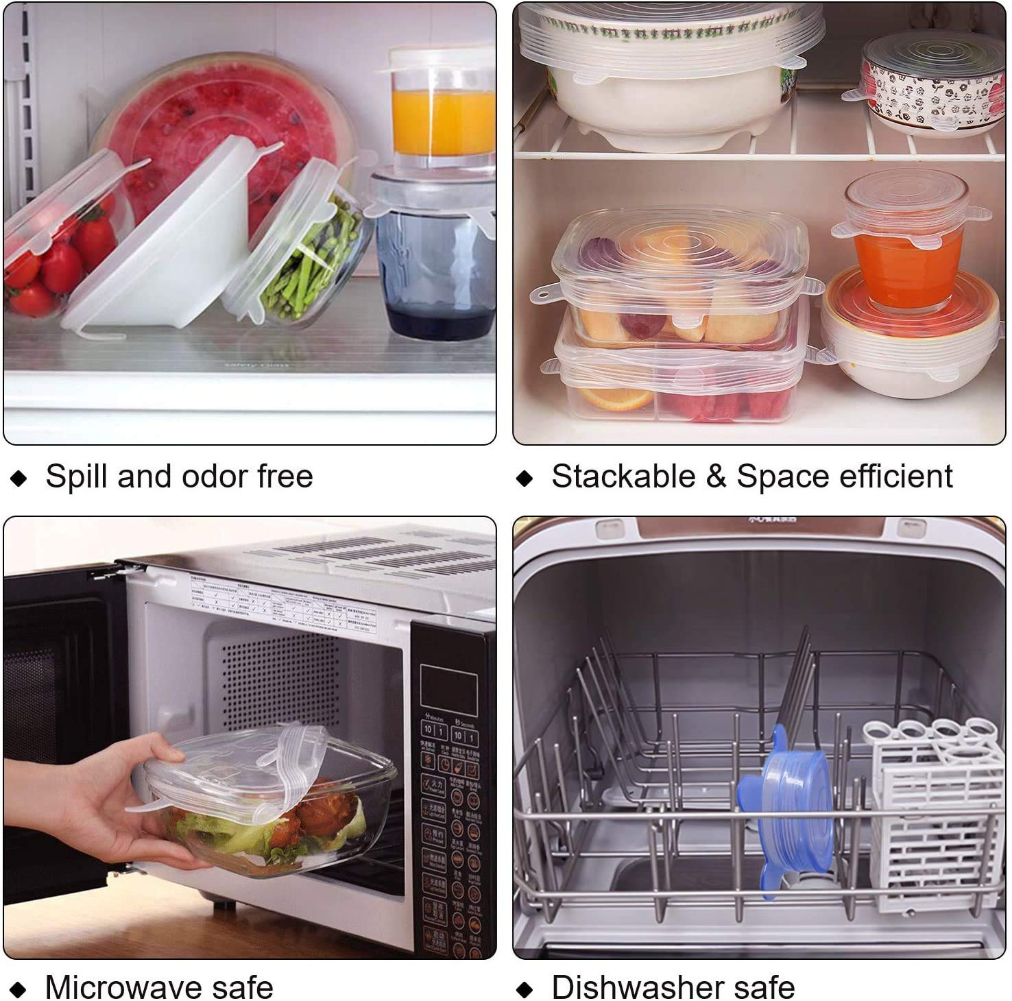Jiguoor Silicone Stretch Lids, 24 Pack Reusable Silicone Lids, Durable Food Storage Silicone Covers For Bowl, 6 Sizes To Meet Mo