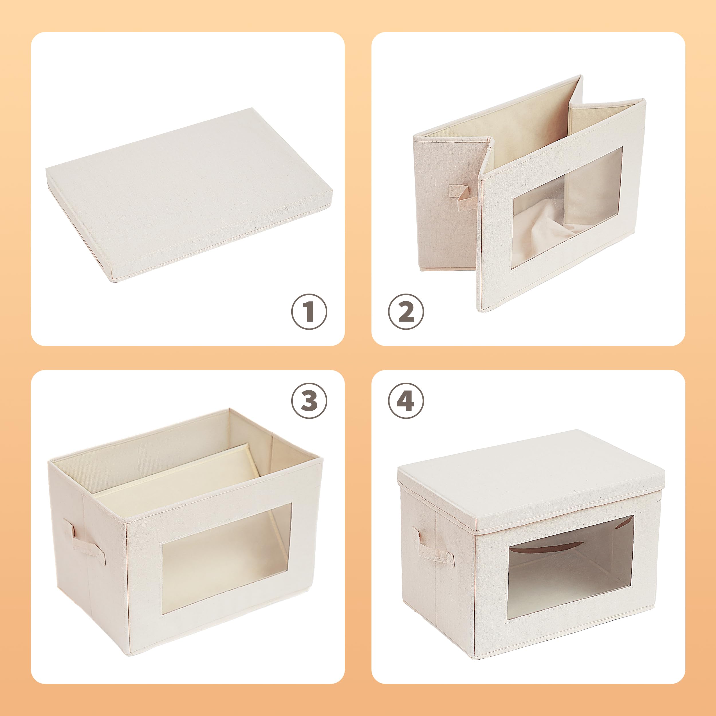 Citylife 4-Pack Storage Bins With Lids, Fabric Foldable Storage Bins With Soft Cord Handles, Cube Closet Storage Baskets With Li